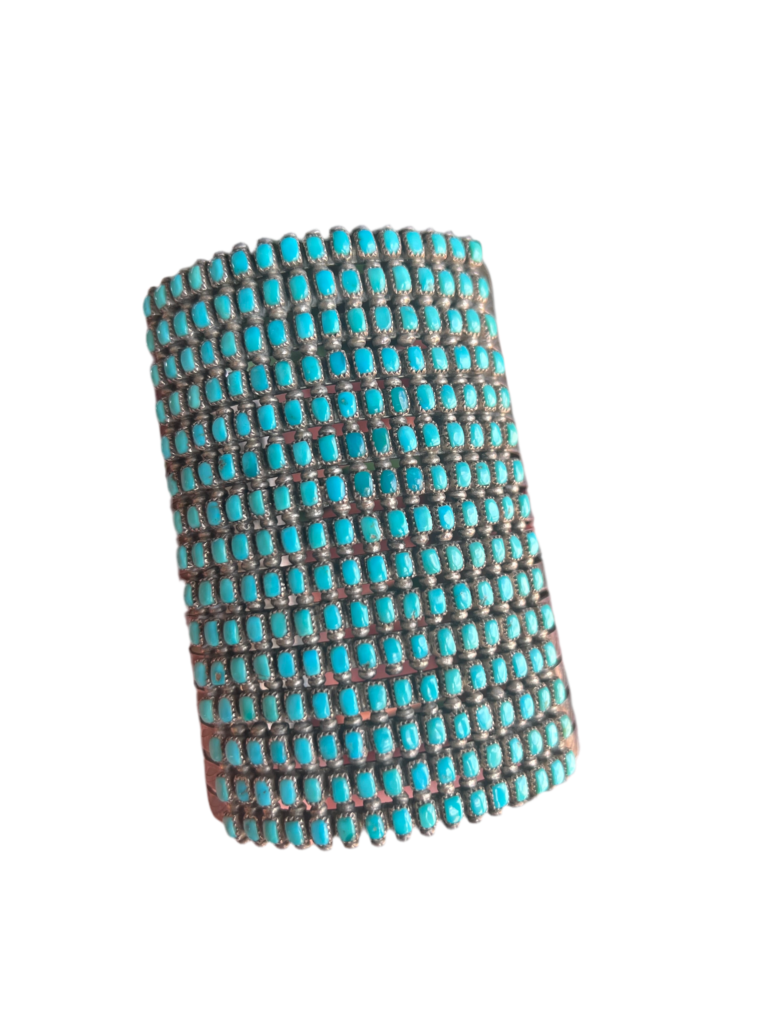 Handcrafted Stunning Old Pawn 15 Row Sterling Silver & Turquoise Gauntlet Style Cuff Bracelet by Clark Couyancy /