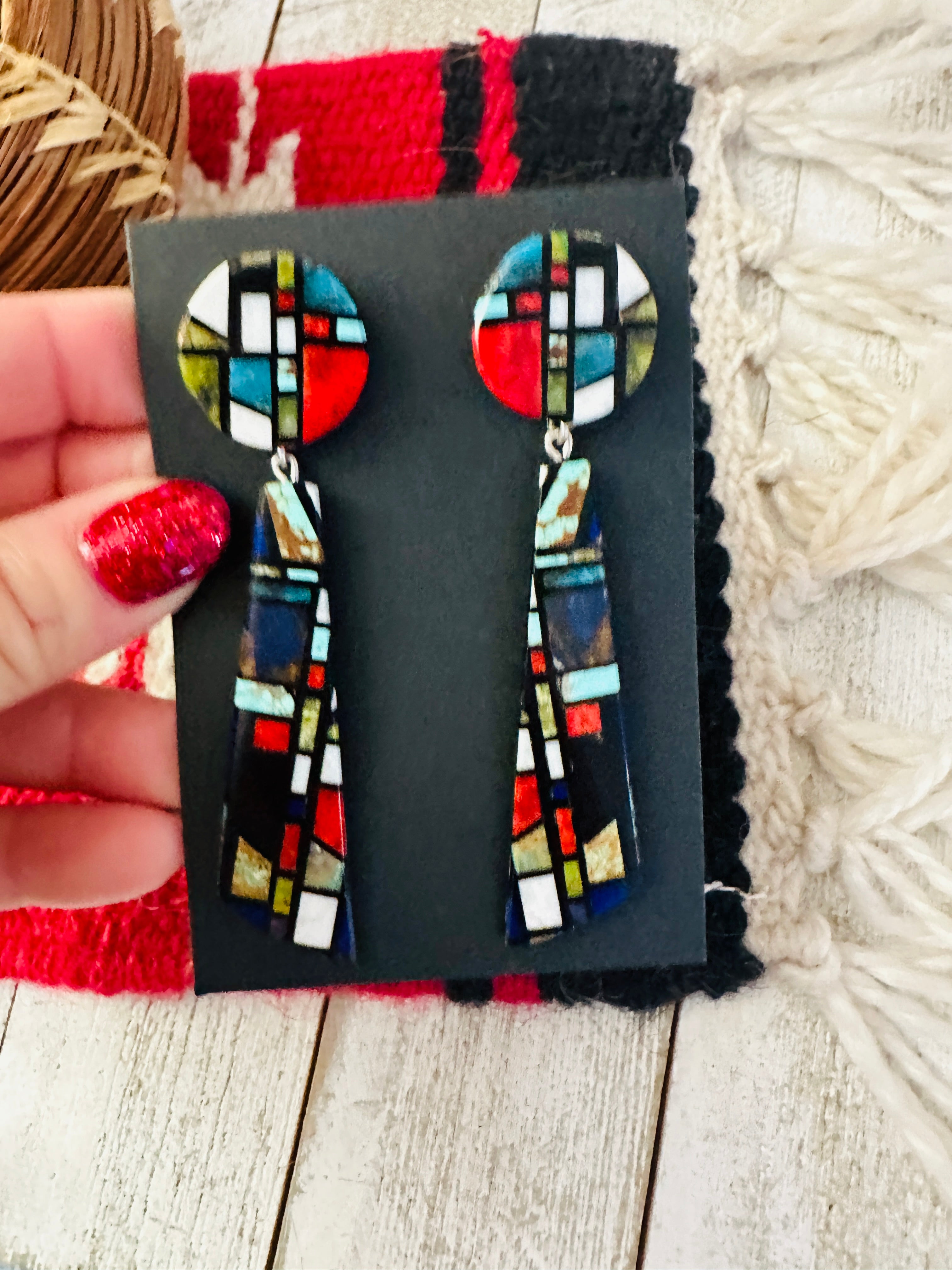 Santo Domingo Multi Stone Inlay Dangle Earrings