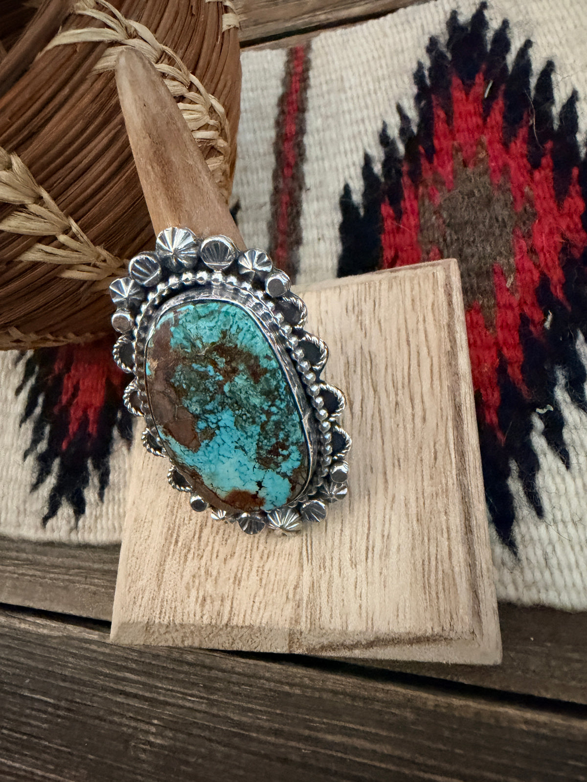 Handcrafted Royston Turquoise & Sterling Silver Ring 9 by Rosella Paxson