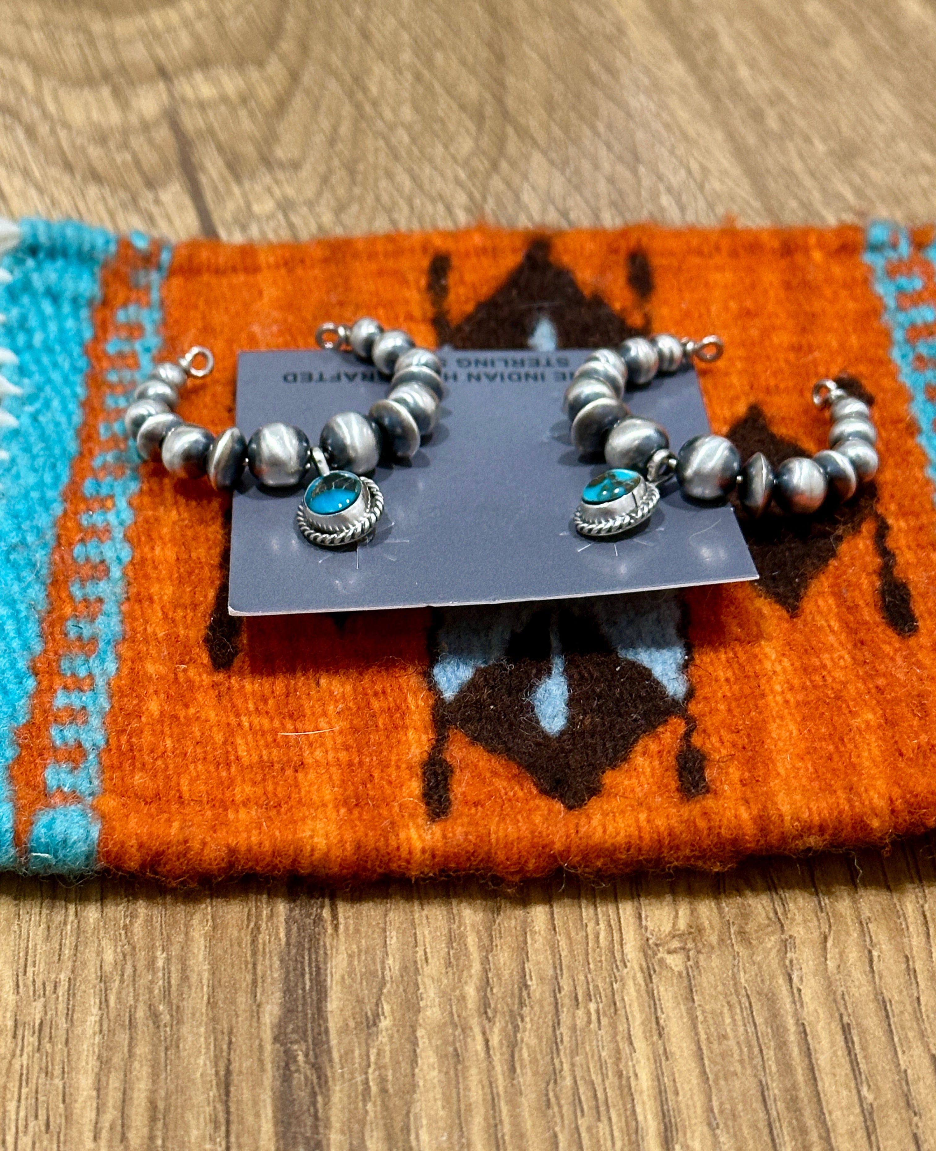 Handcrafted Turquoise & Sterling Silver Naja Beaded Dangle Earrings