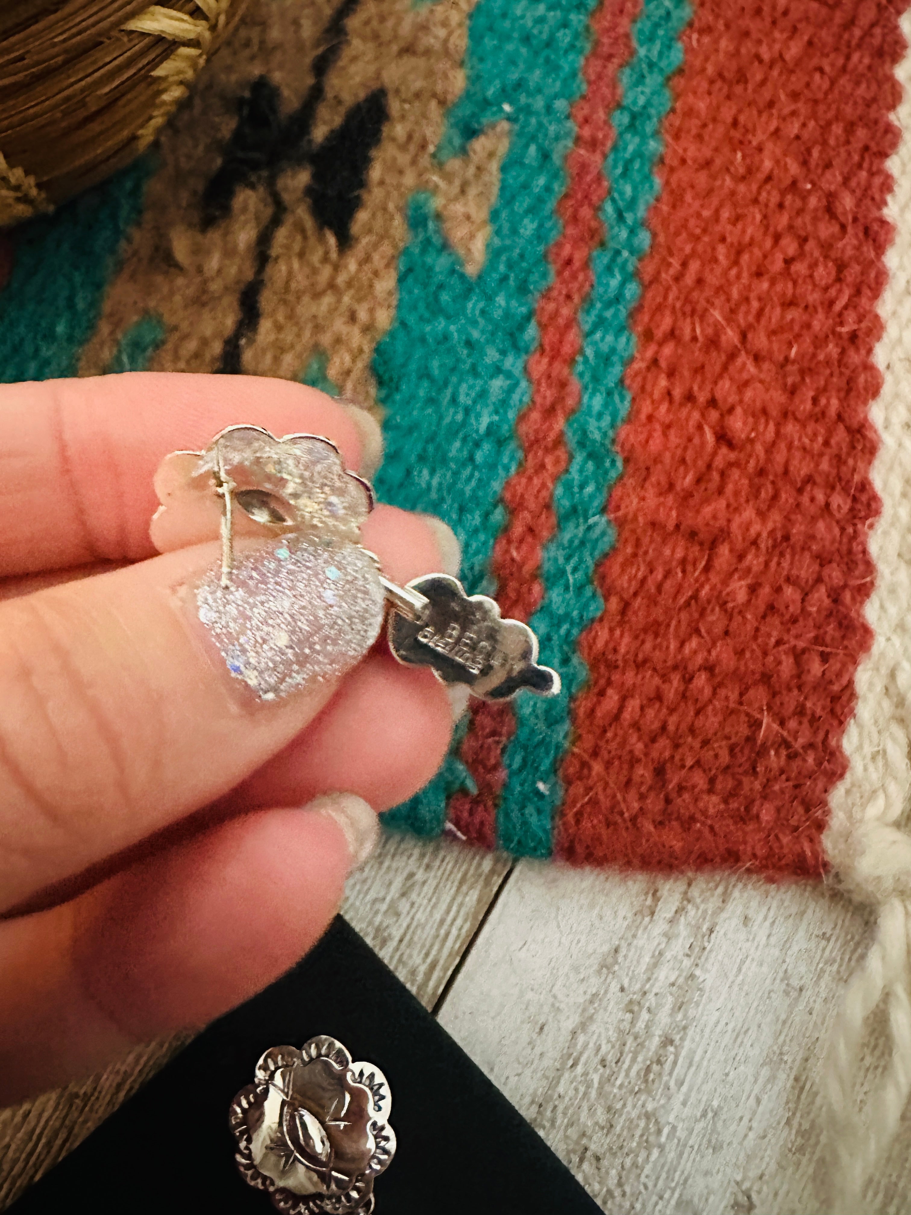 Navajo Sterling Silver & Turquoise Concho Dangle Earrings