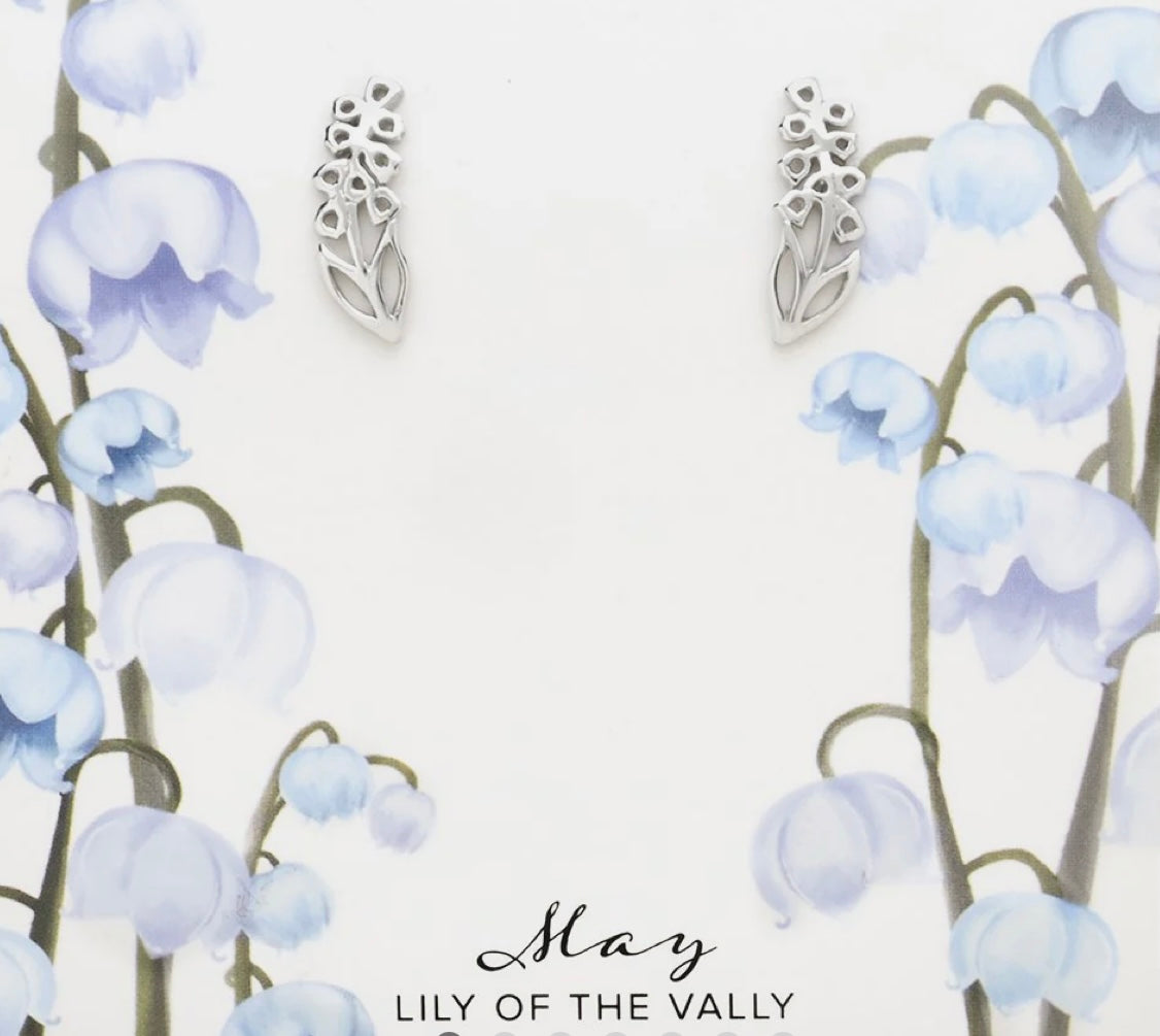 Sterling Silver Birthday Flower Stud Earrings May