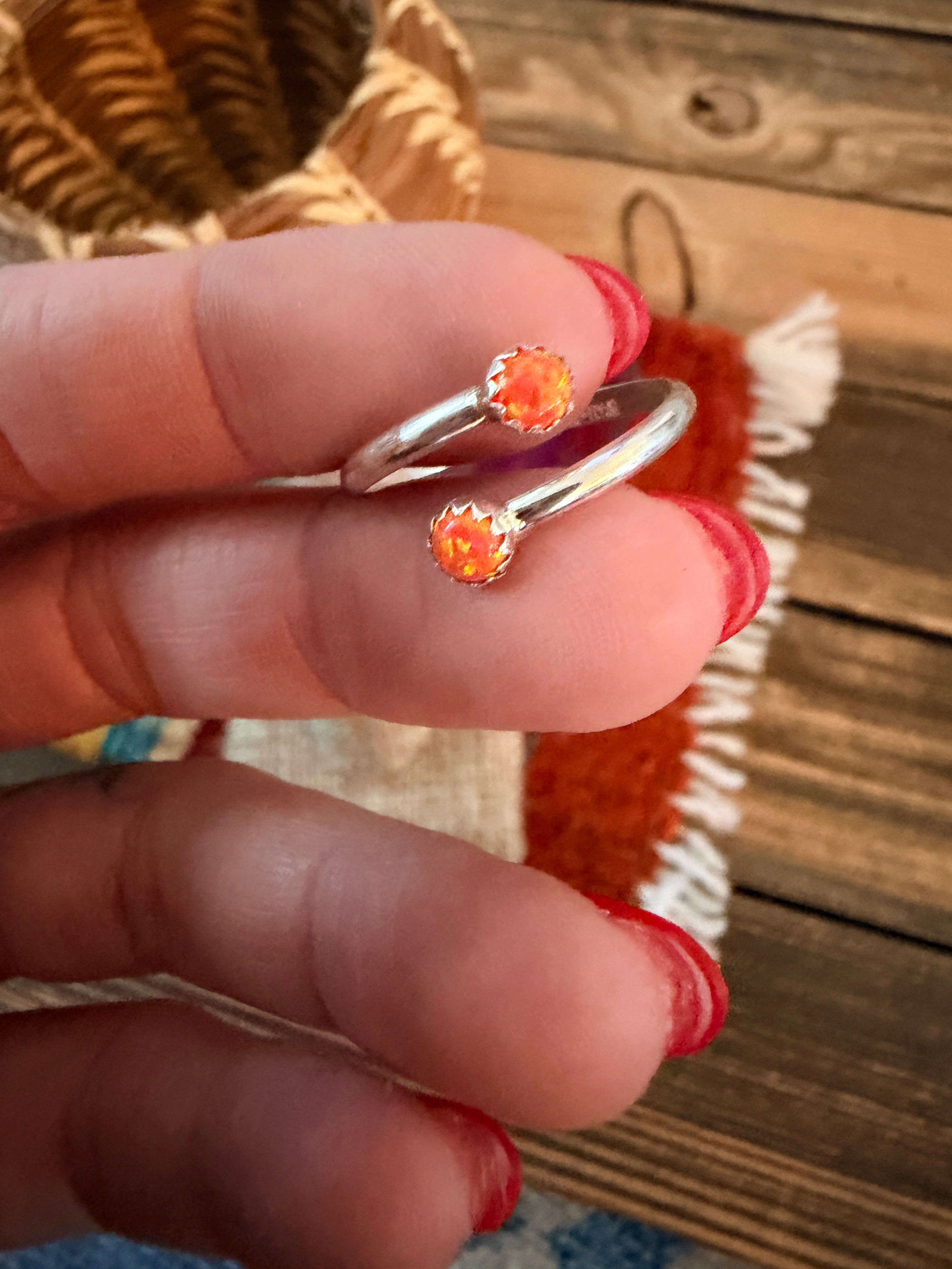 Handcrafted Orange Opal & Sterling Silver Adjustable Ring