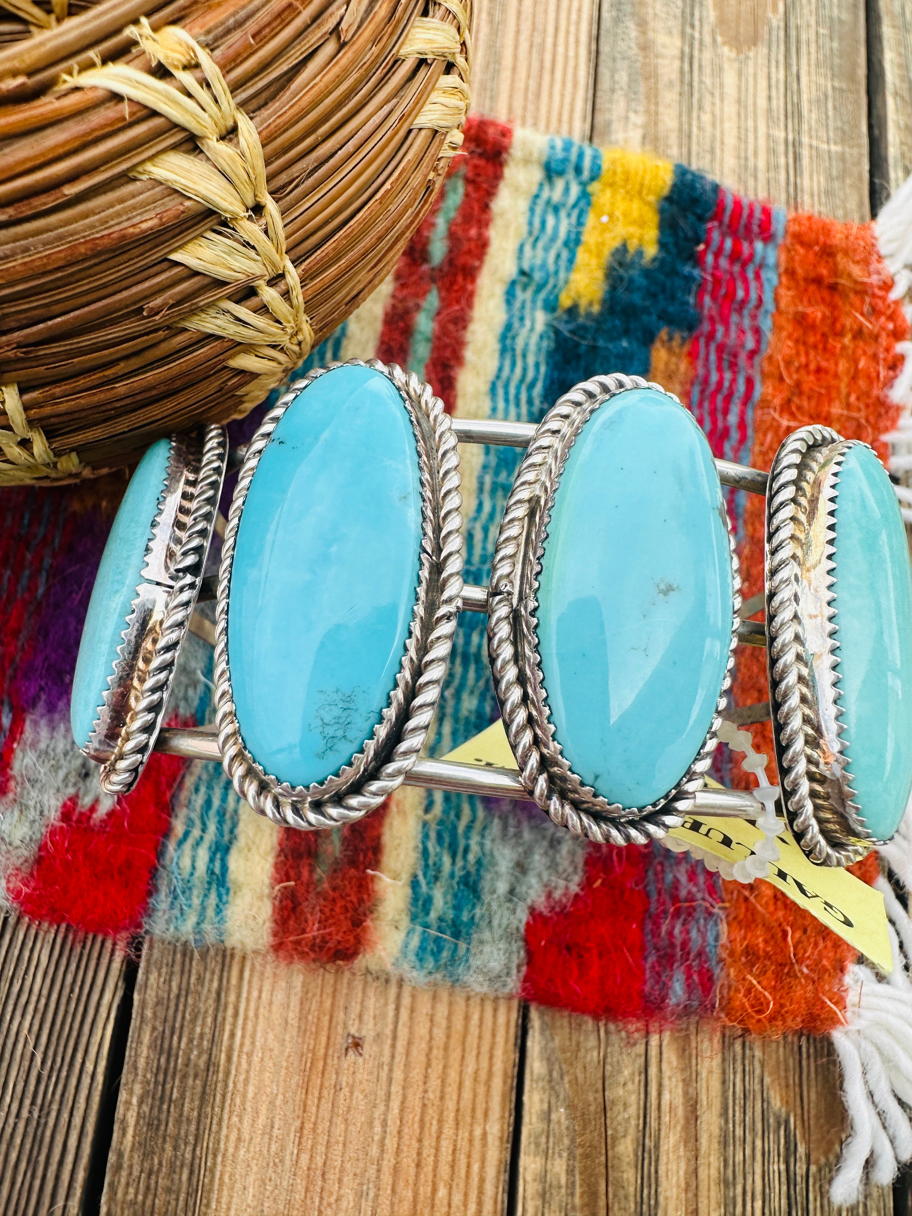 Handcrafted Old Pawn Sterling Silver & Turquoise Cuff Bracelet