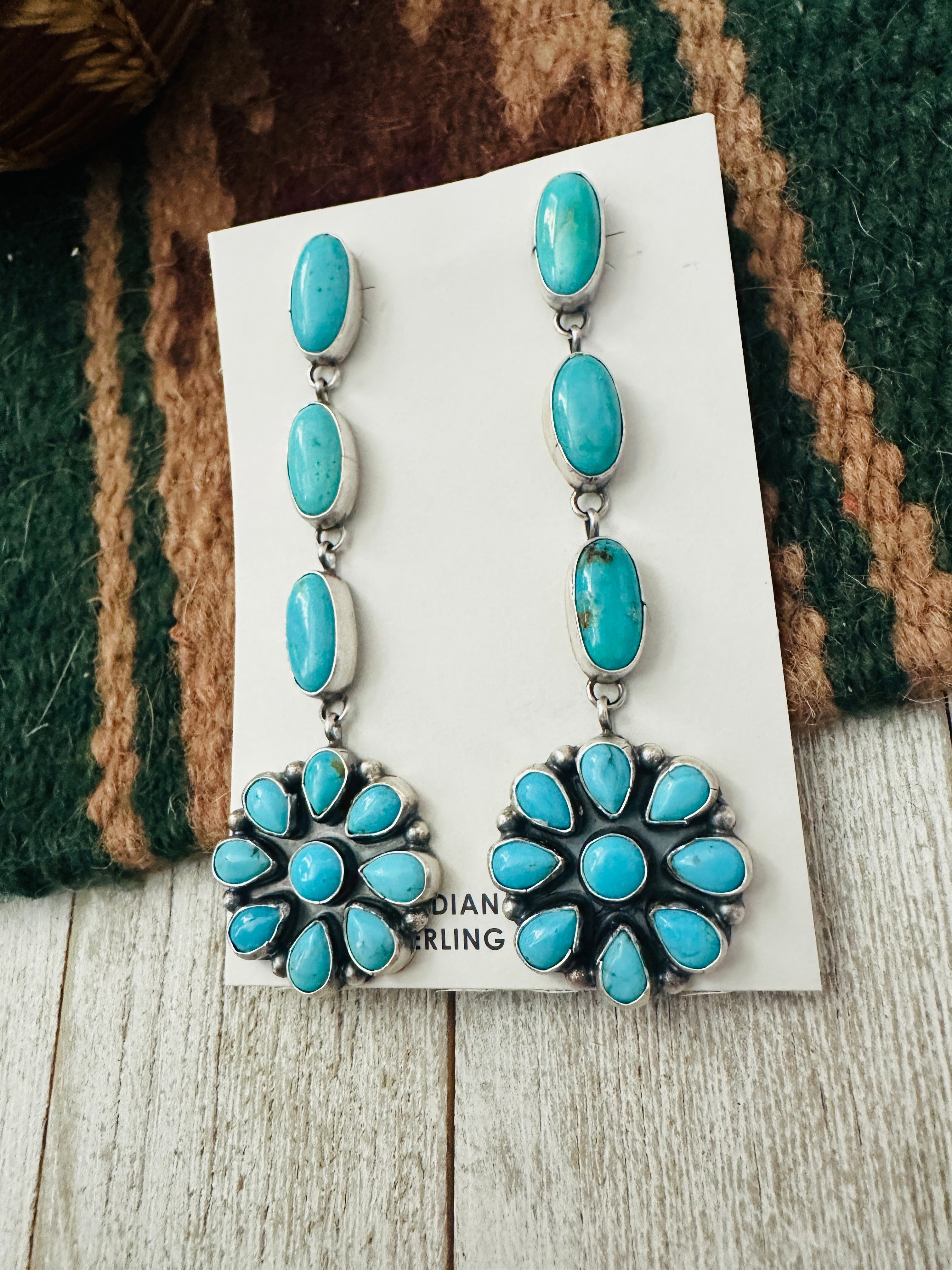 Handcrafted Sterling Silver & Sleeping Beauty Turquoise Cluster Dangle Earrings