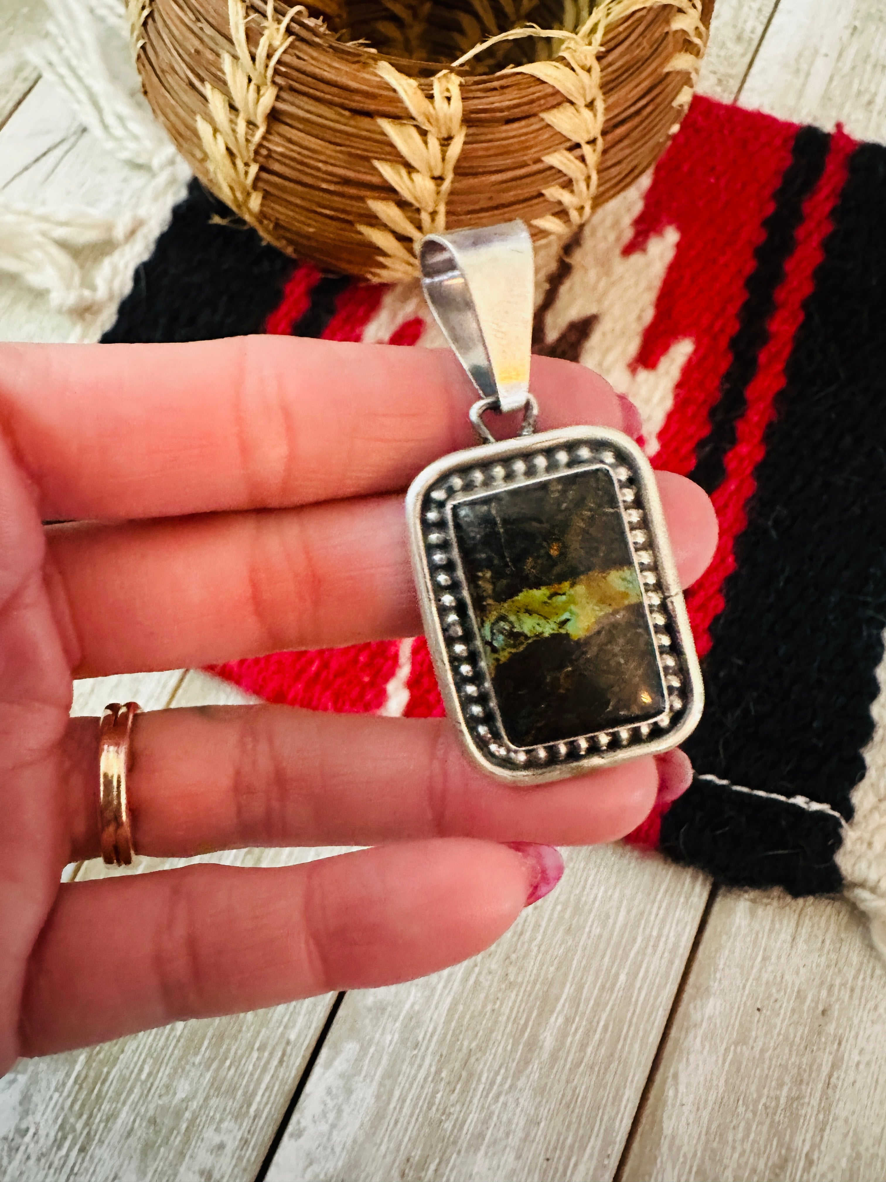 Handcrafted Sterling Silver & Blackjack Turquoise Pendant