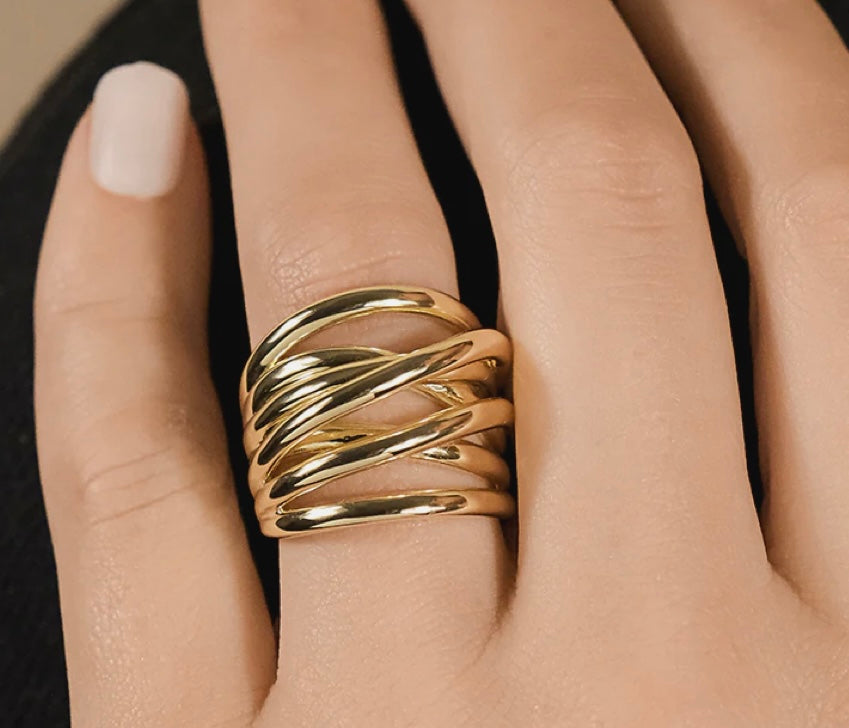 Sterling Silver Gold Rebecca Layered Stacking Ring