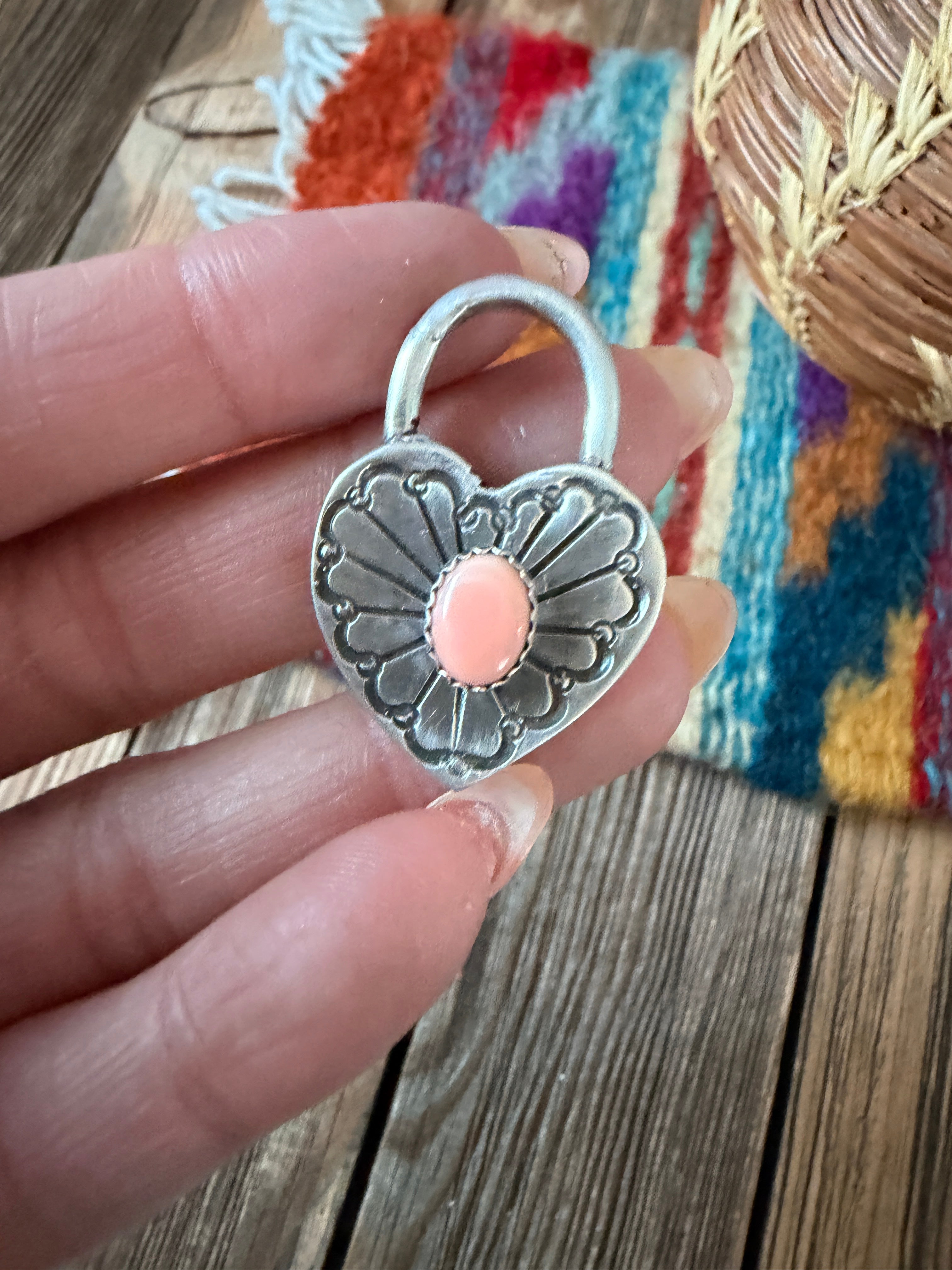 Handcrafted Sterling Silver & Queen Pink Conch Heart Locket Pendant