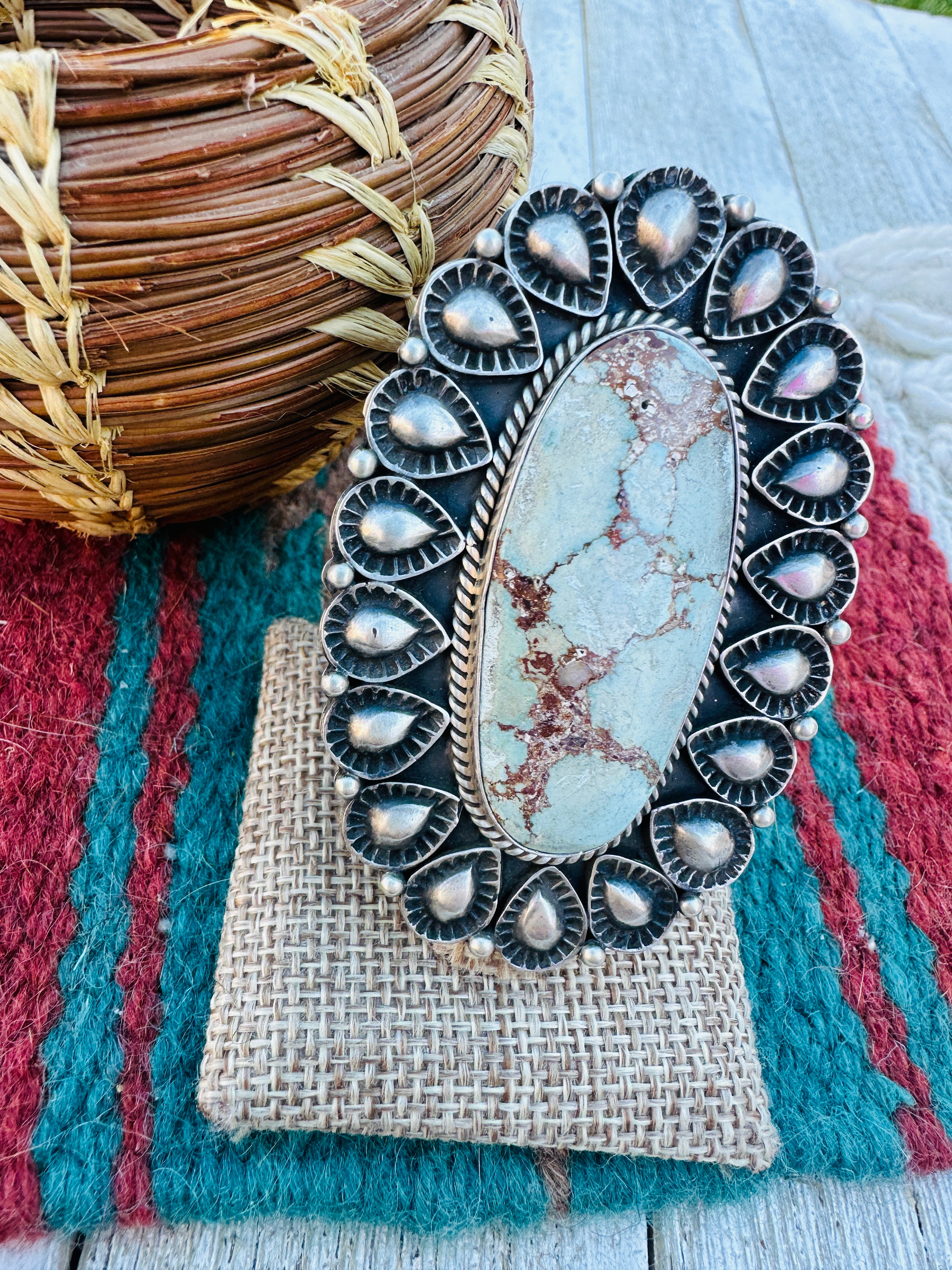 Handcrafted Dry Creek Turquoise & Sterling Silver Ring Size 7 by Eloise Richards