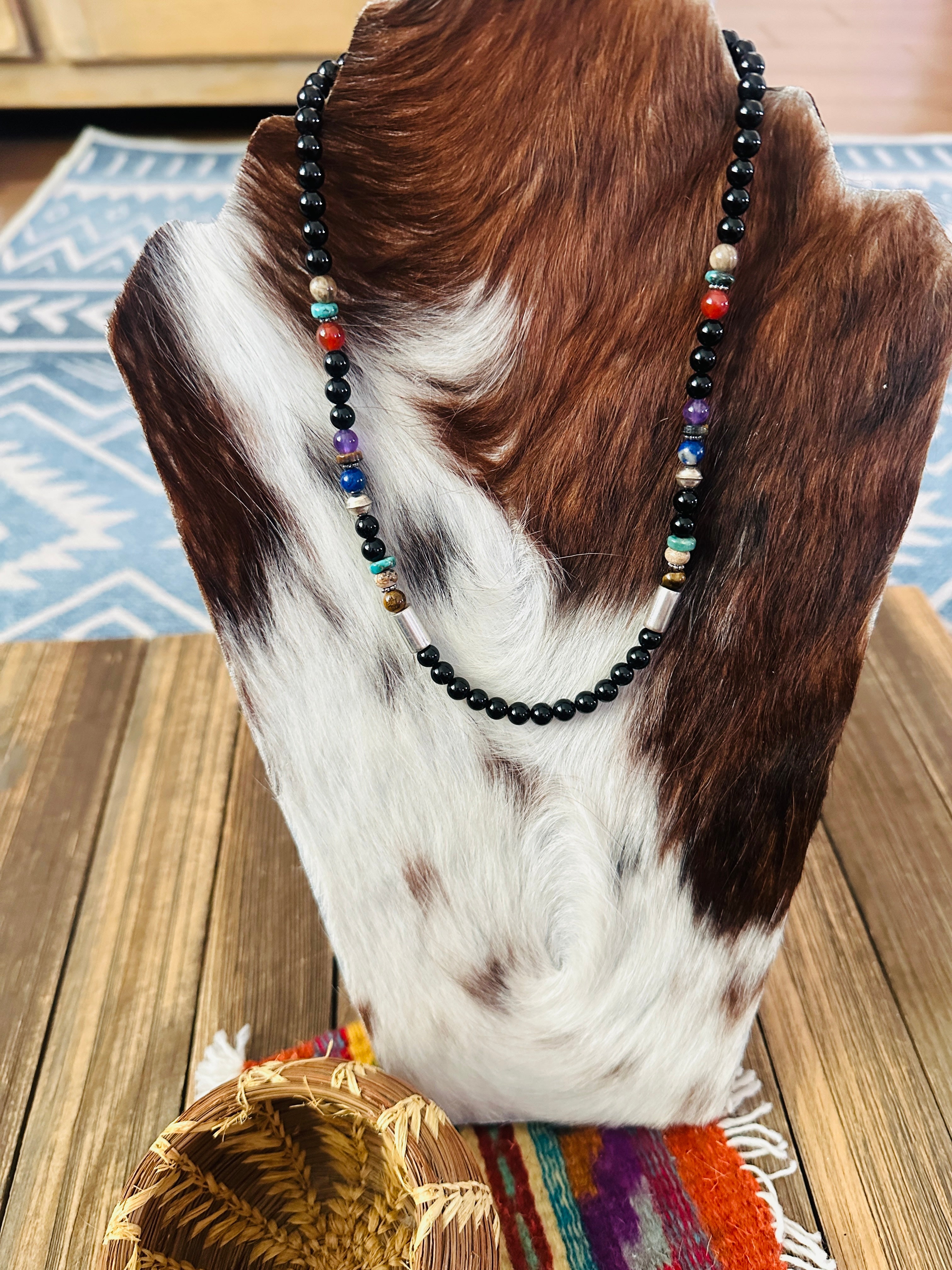 Handcrafted Multi Stone & Sterling Silver Beaded 18” Necklace by T & R Singer