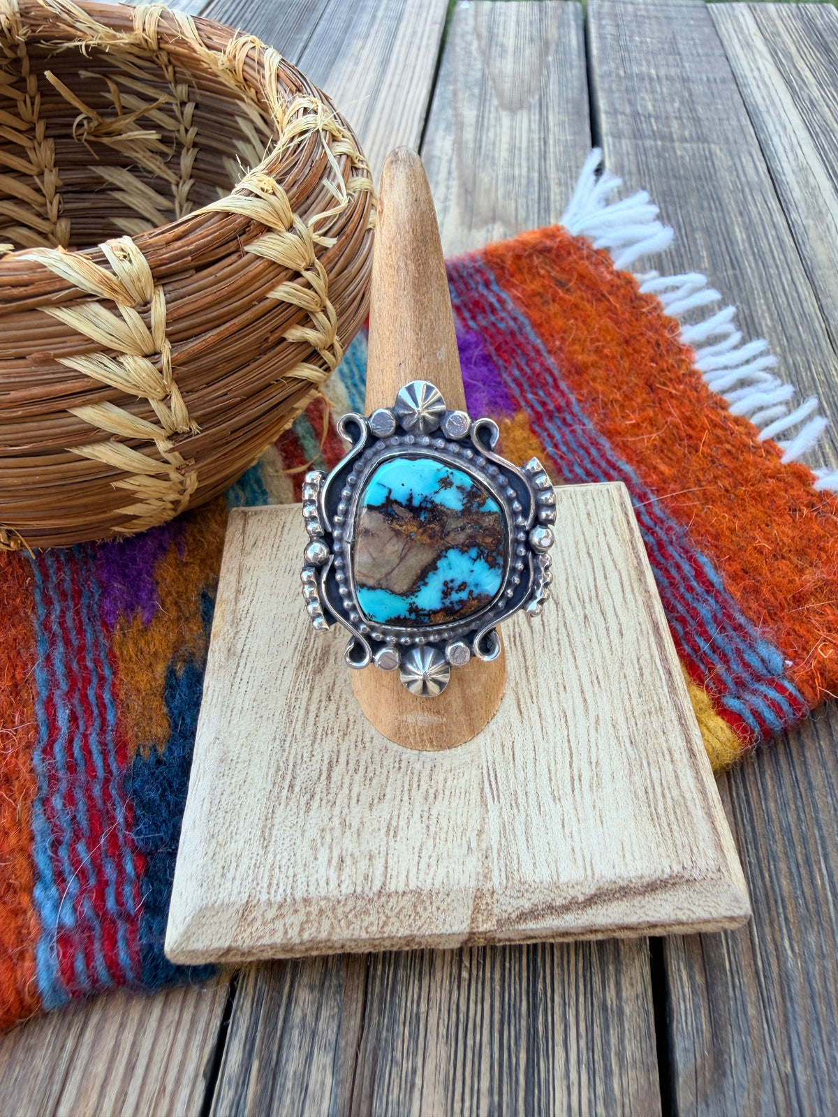 Handcrafted Royston Turquoise & Sterling Silver Ring 7.5 by Rosella Paxson