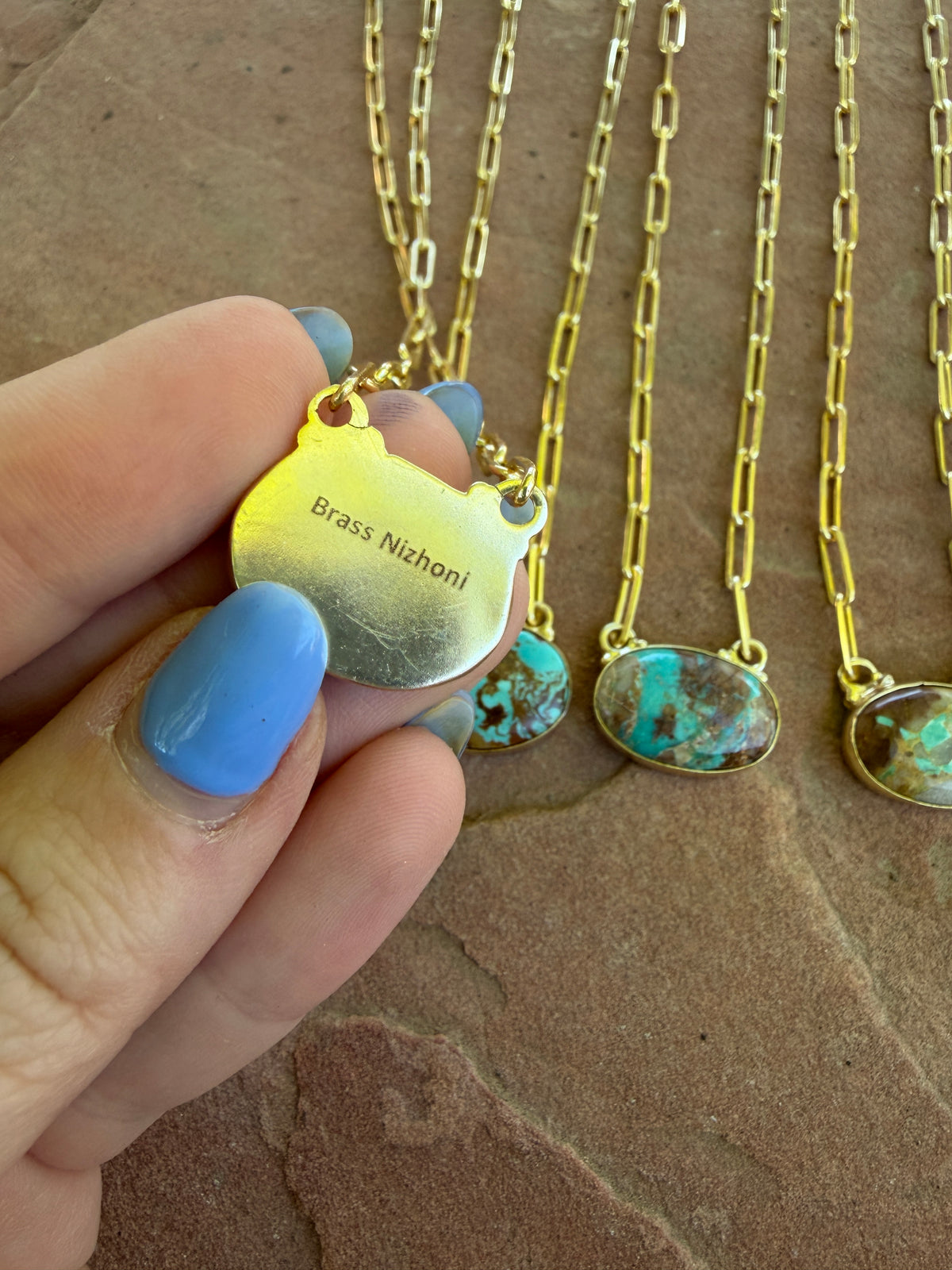 “The Golden Collection” Handmade Sterling Silver Gold Overlay Ribbon Royston Turquoise Bar Necklace Signed Nizhoni
