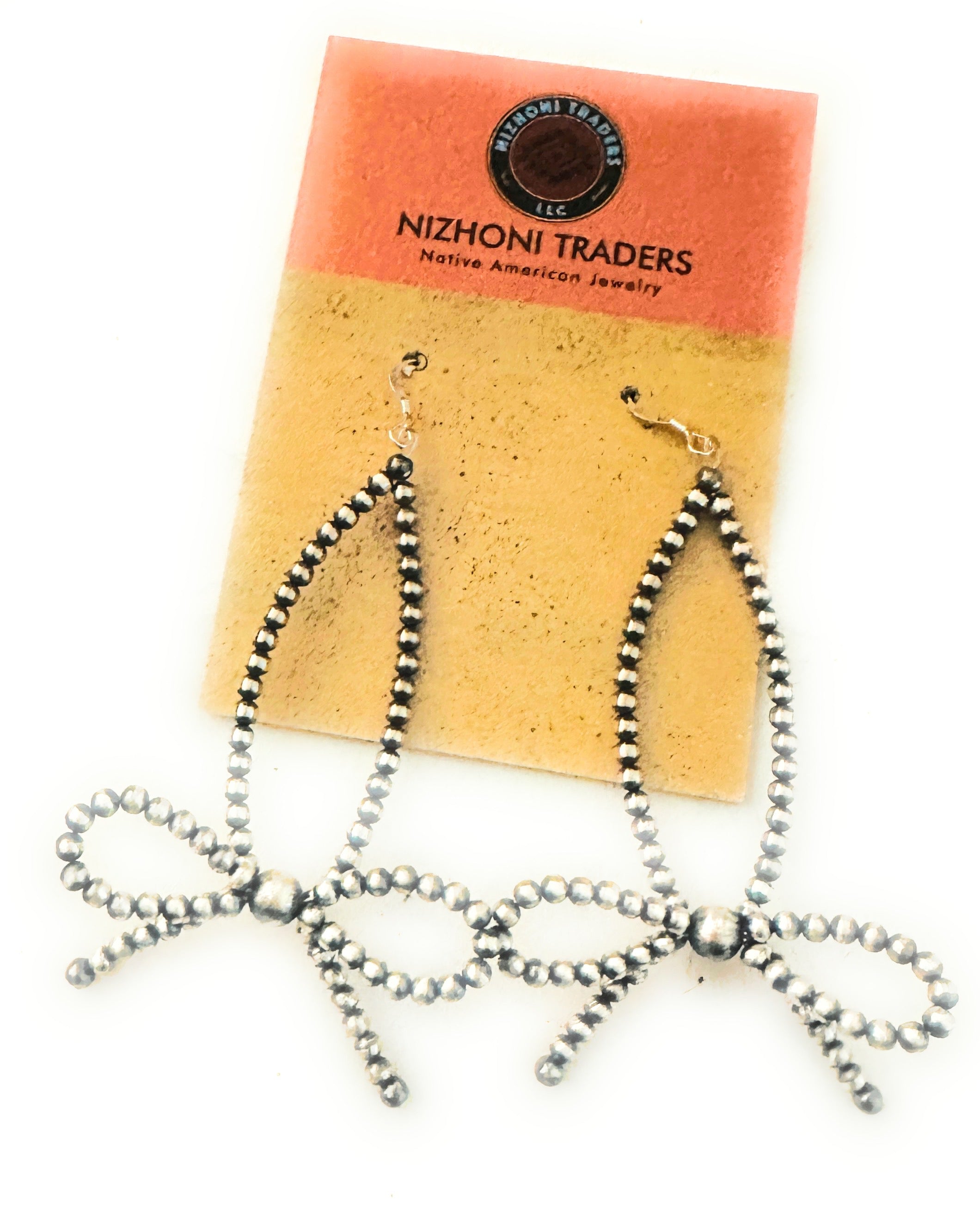 Handcrafted Sterling Silver Pearl Beaded Bow Dangle Hoop Earrings