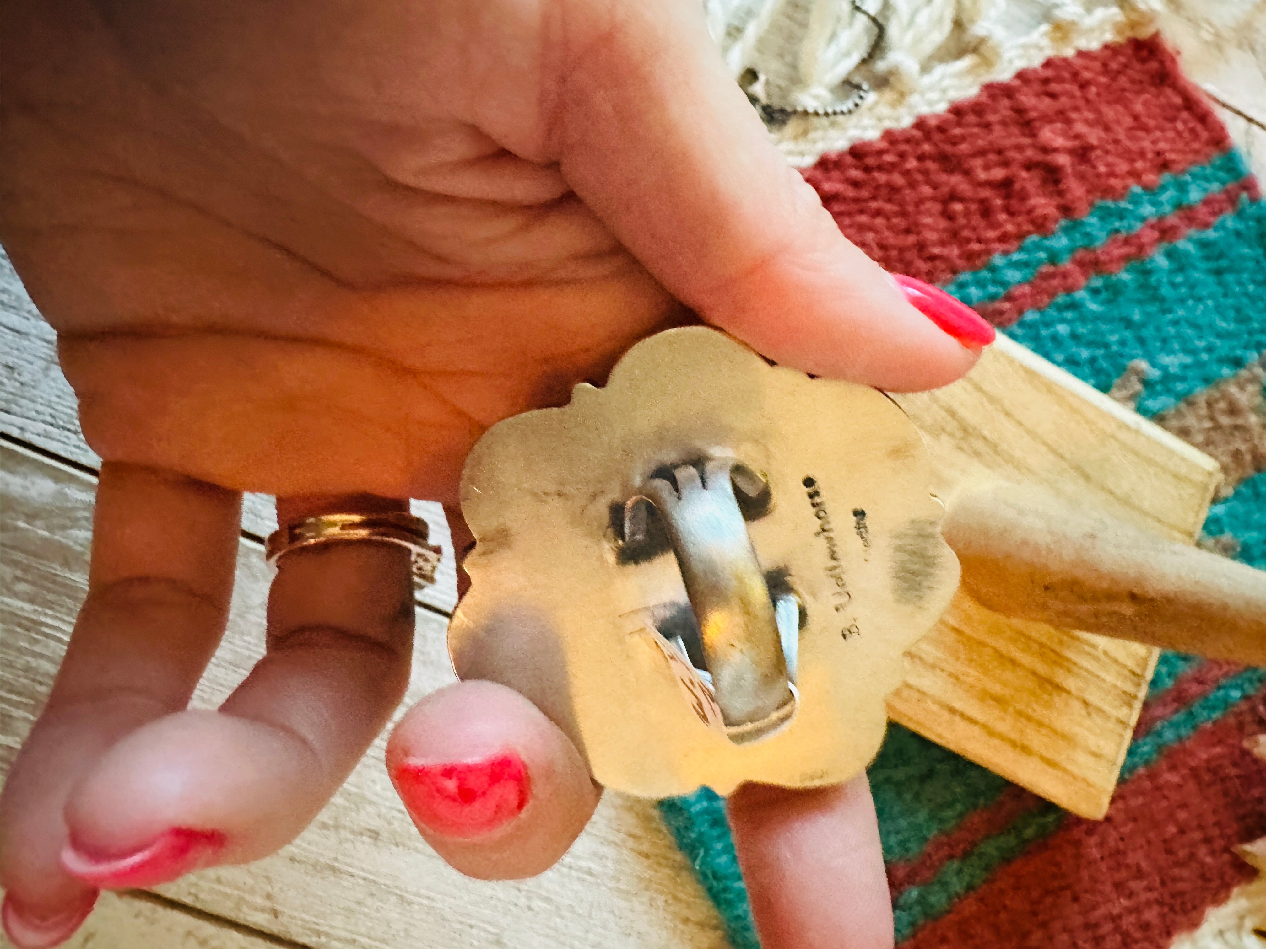 Navajo Golden Hills Turquoise & Sterling Silver Cluster Ring Size 7.5