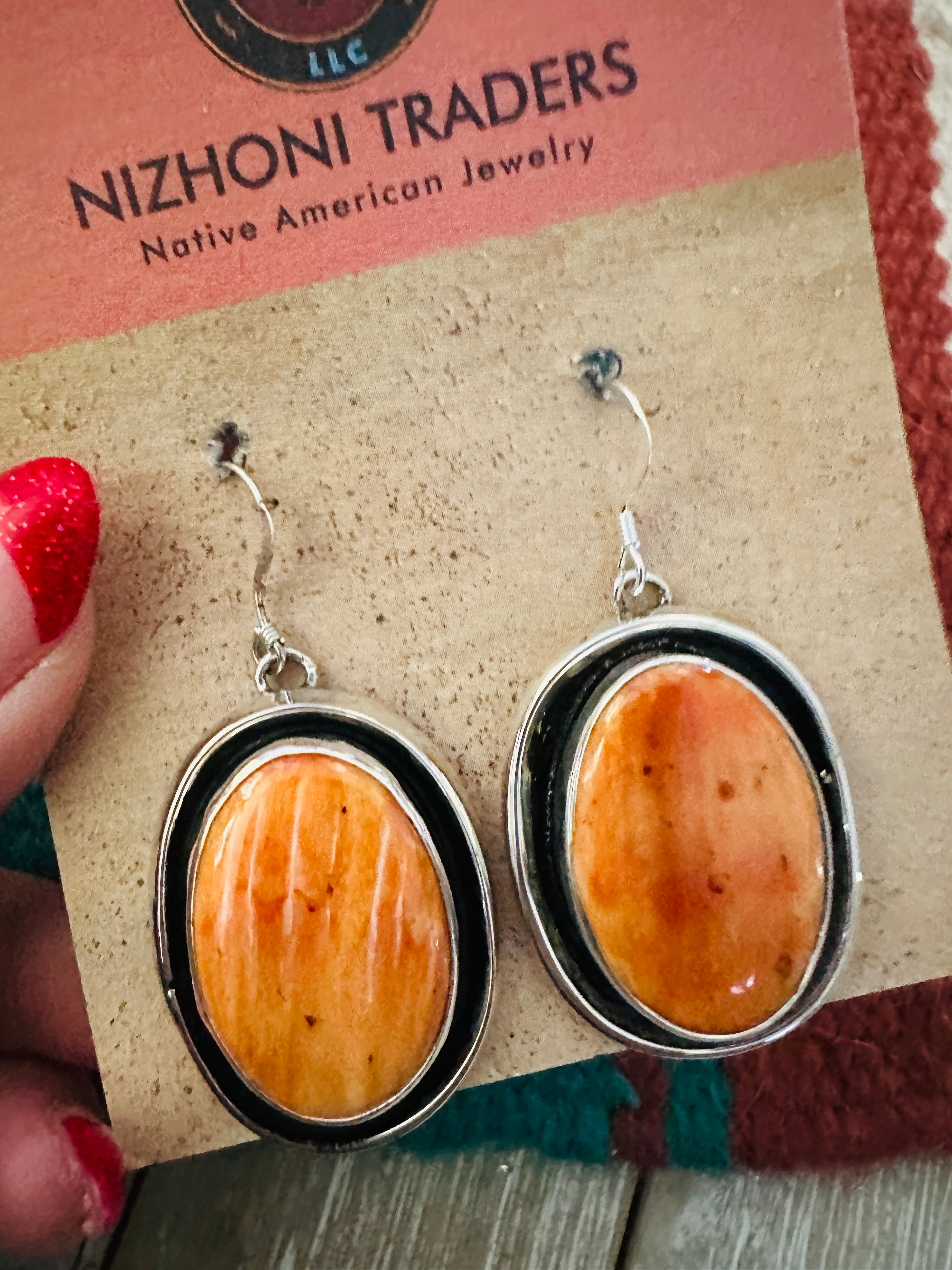 Handcrafted Orange Spiny & Sterling Silver Shadowbox Dangle Earrings
