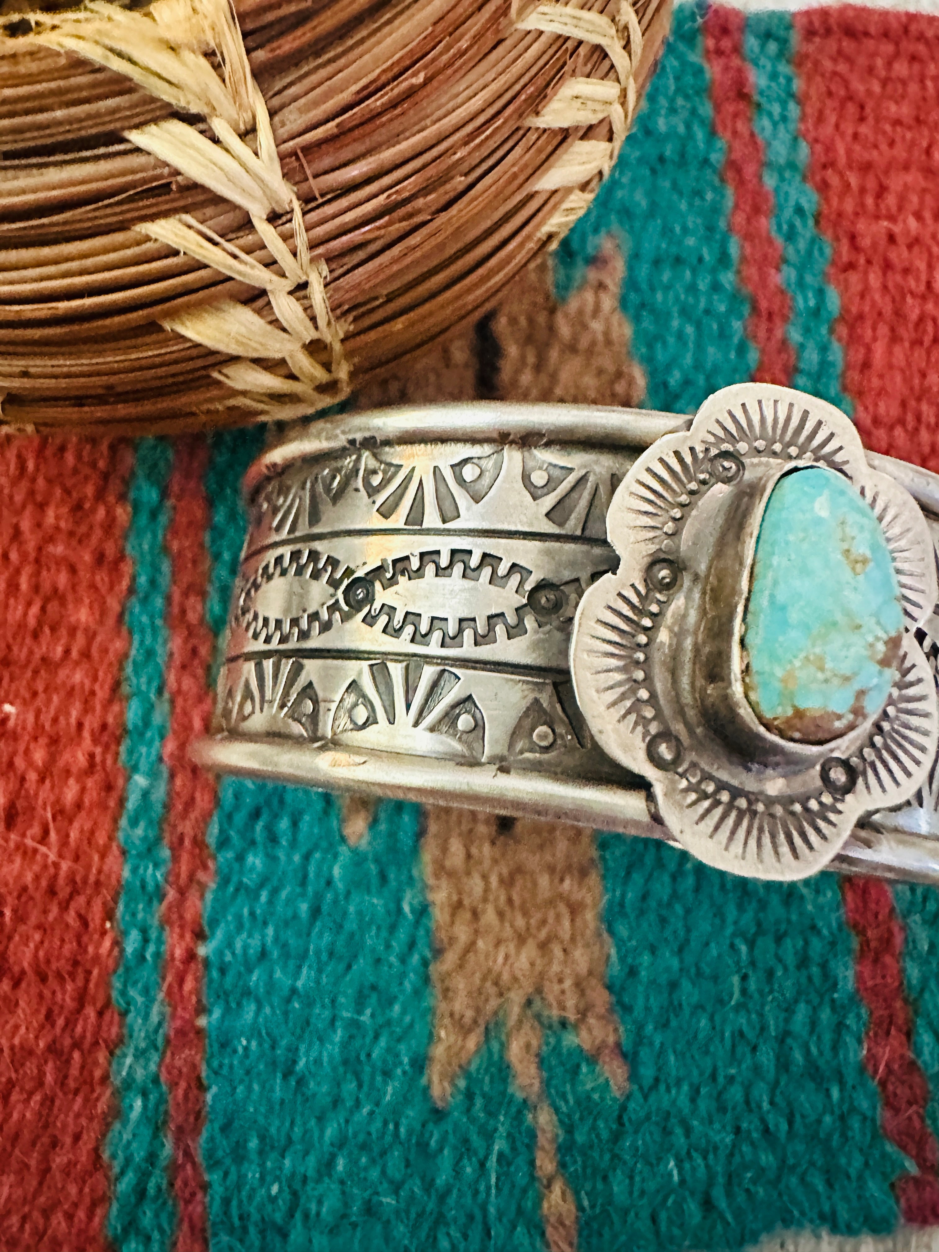 Handcrafted Old Pawn Turquoise & Sterling Silver Cuff Bracelet