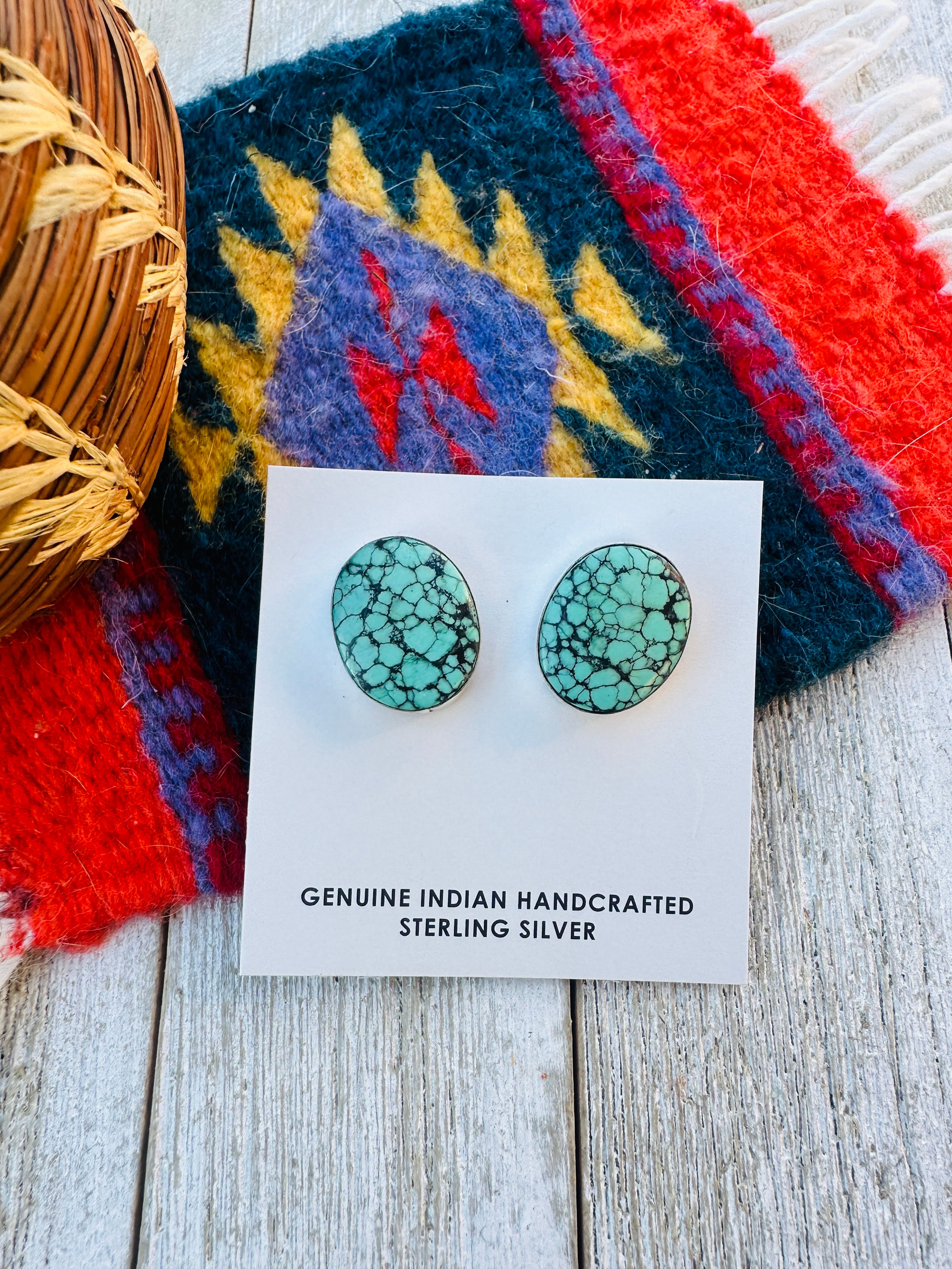 Handcrafted Kingman Web Turquoise & Sterling Silver Post Earrings