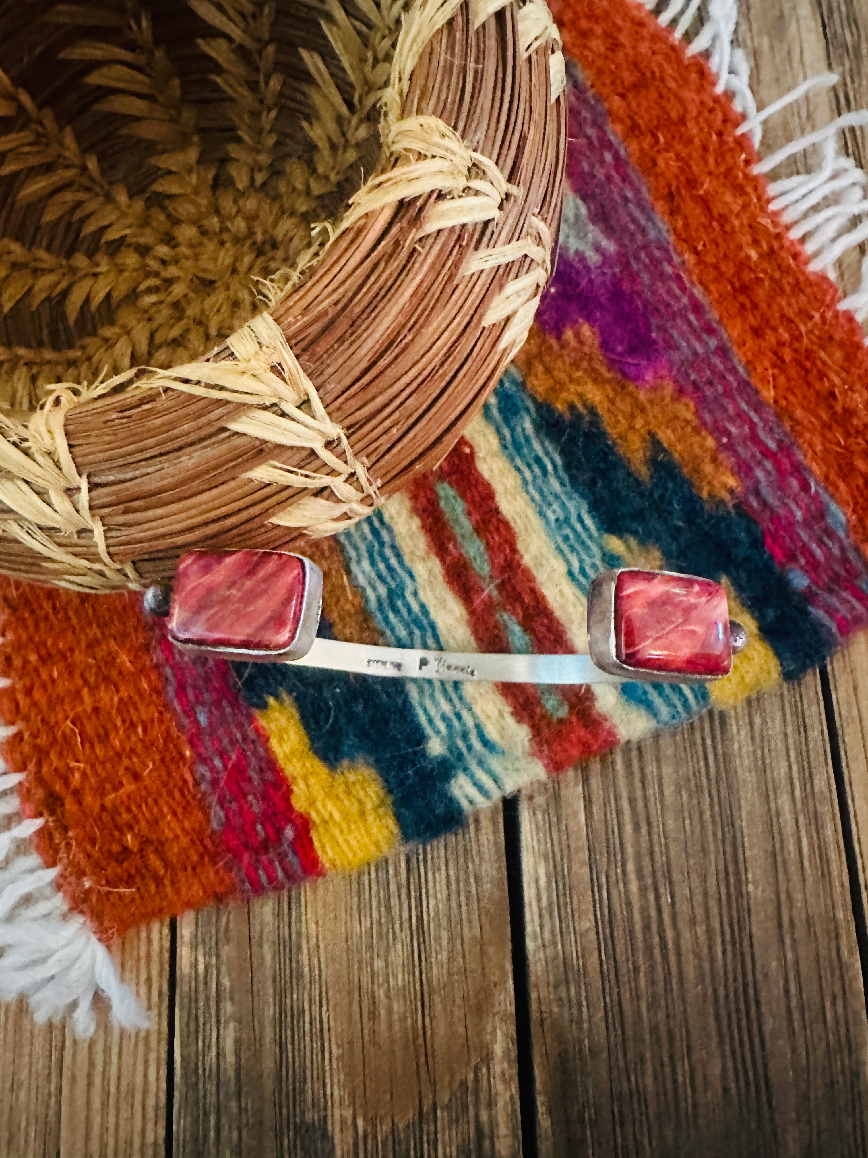 Handcrafted Red Spiny Oyster & Sterling Silver Floating Cuff Bracelet