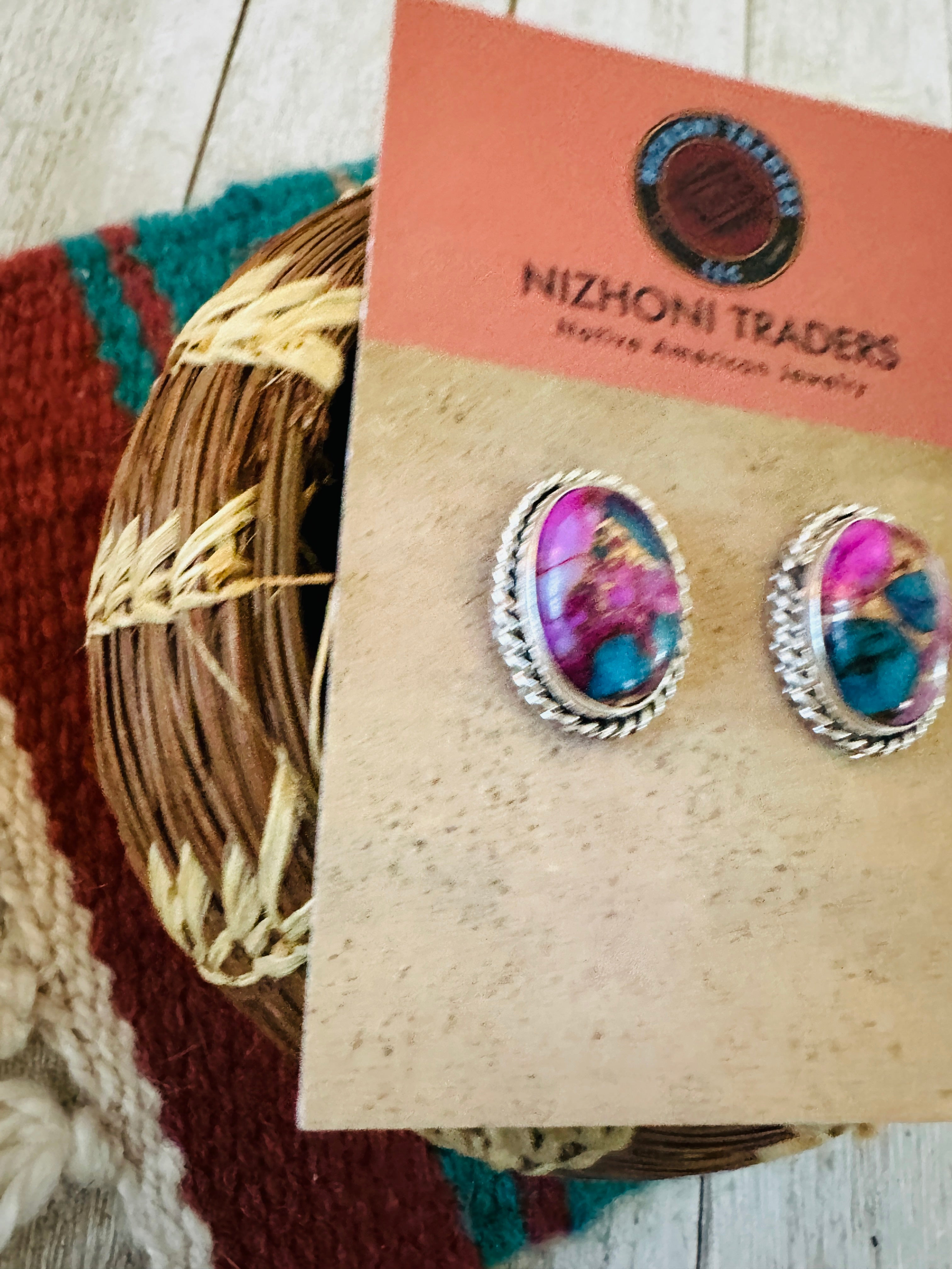 Handcrafted Pink Dream Mojave and Sterling Silver Post Earrings