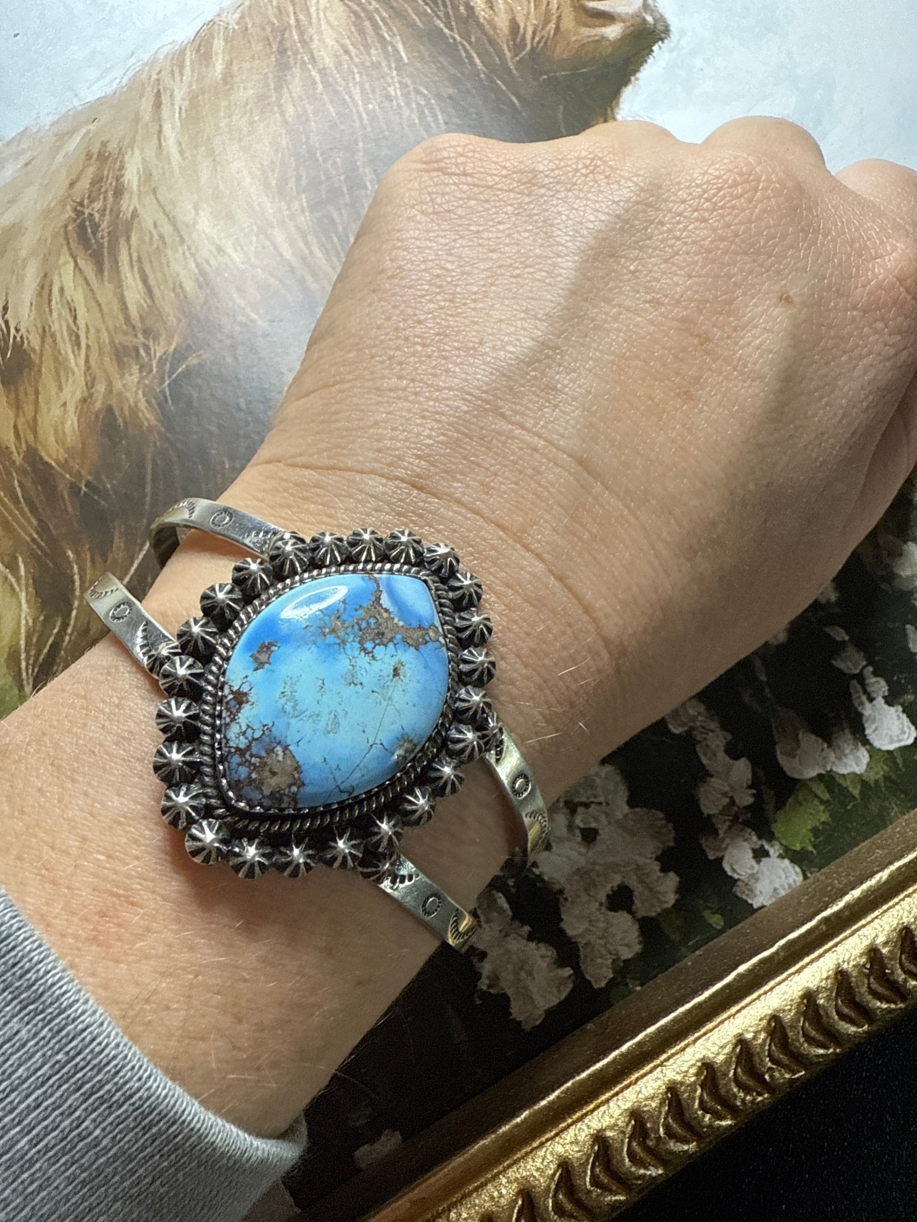 Handmade Sterling Silver & Golden Hills Turquoise Cuff Bracelet