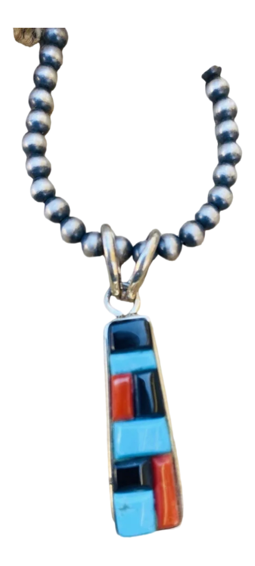 Handcrafted Multi Stone & Sterling Silver Inlay Pendant
