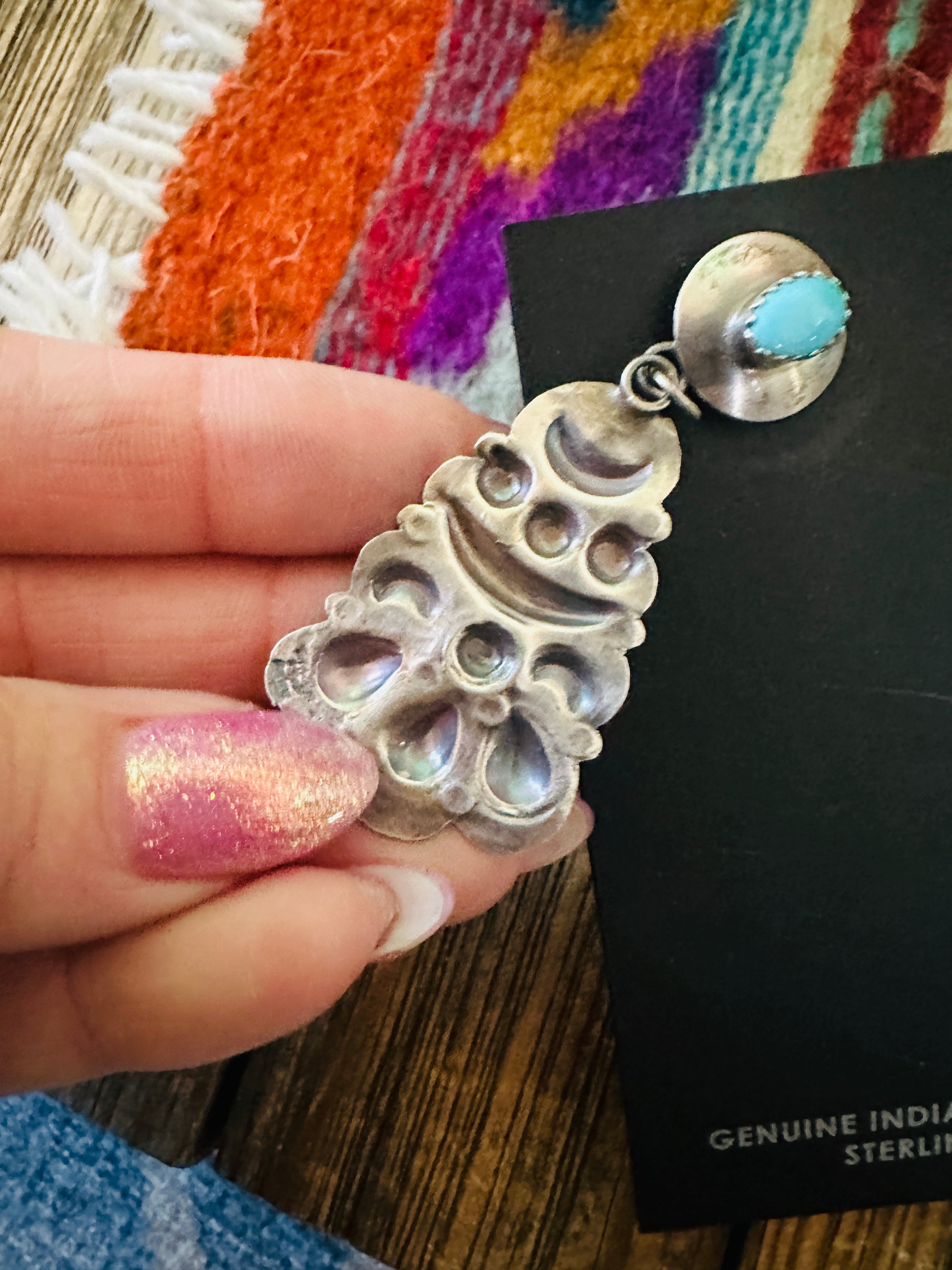 Handcrafted Turquoise & Sterling Silver Concho Dangle Earrings