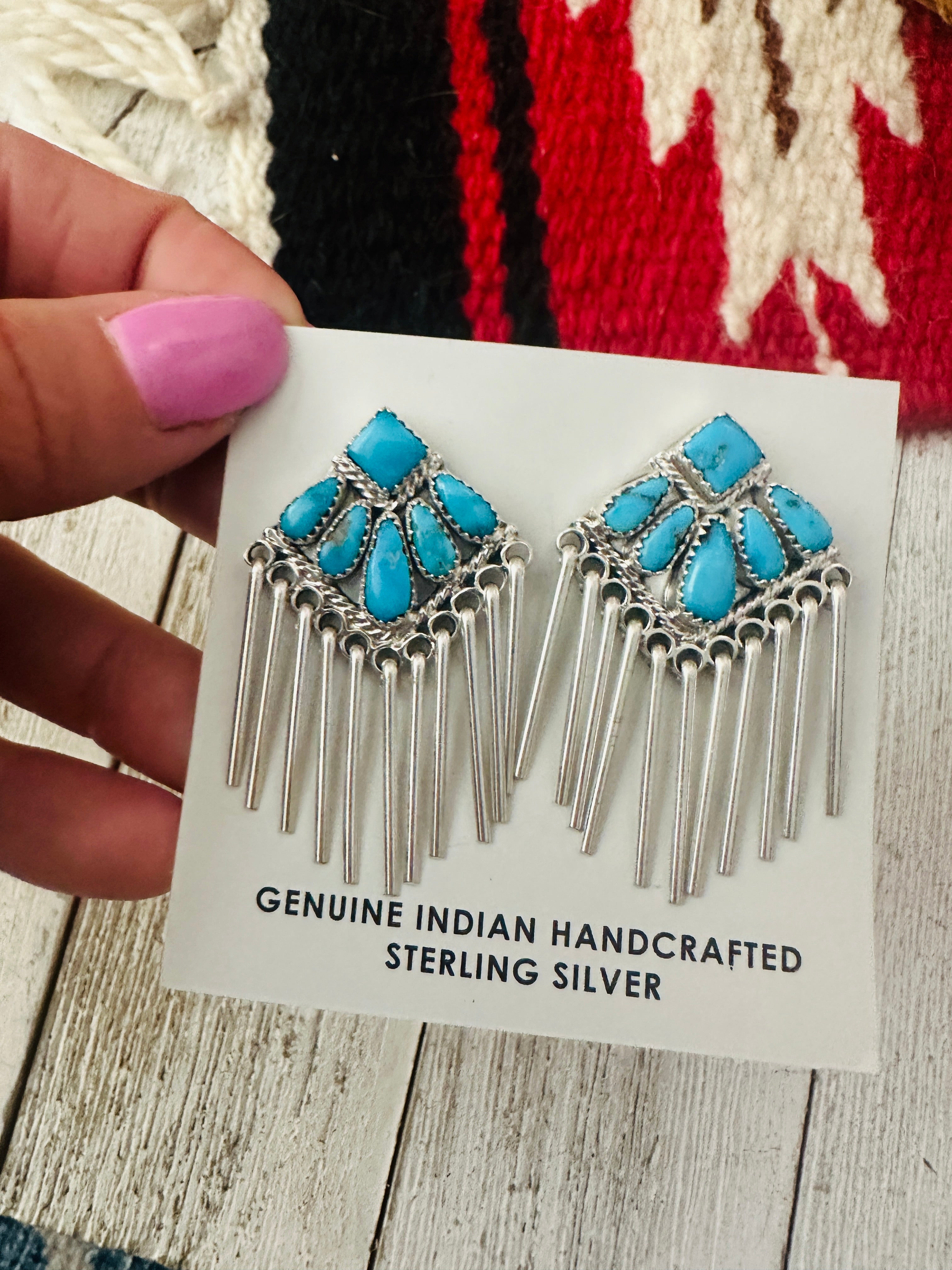 Navajo Turquoise & Sterling Silver Tassel Dangle Earrings