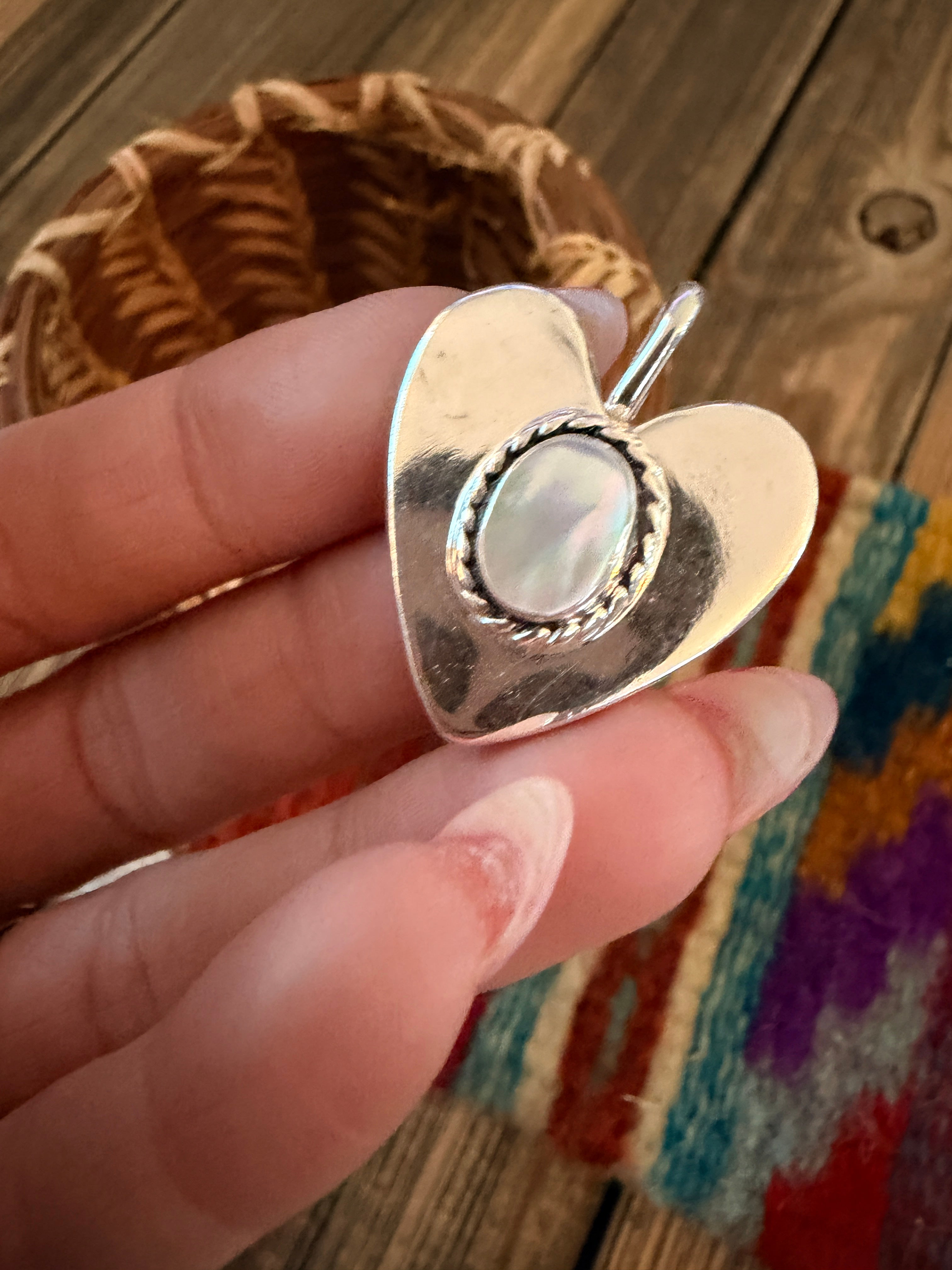Handcrafted Sterling Silver & Mother of Pearl Heart Pendant by Joseph Martinez