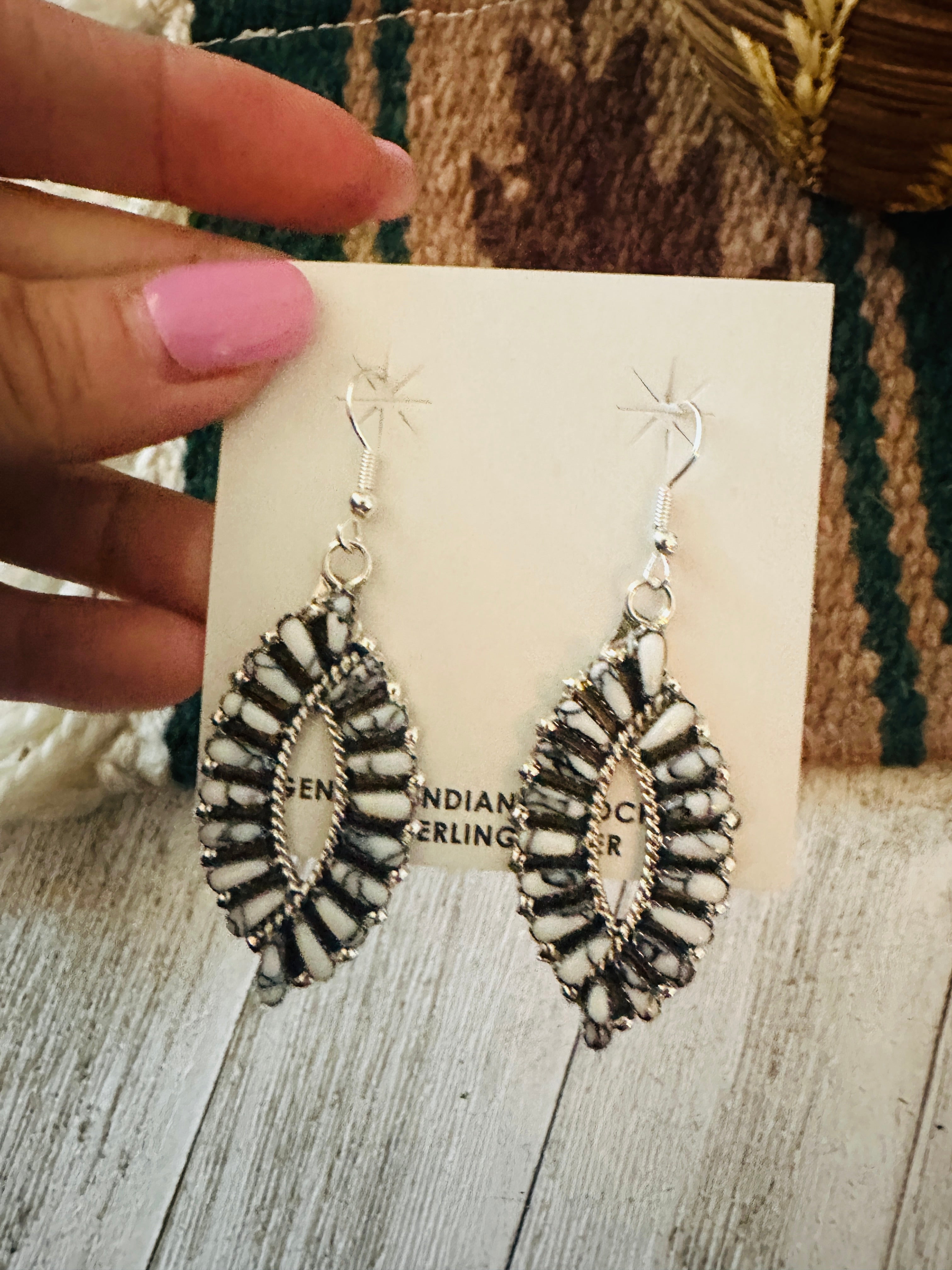 Handcrafted White Buffalo and Sterling Silver Cluster Dangle Earrings