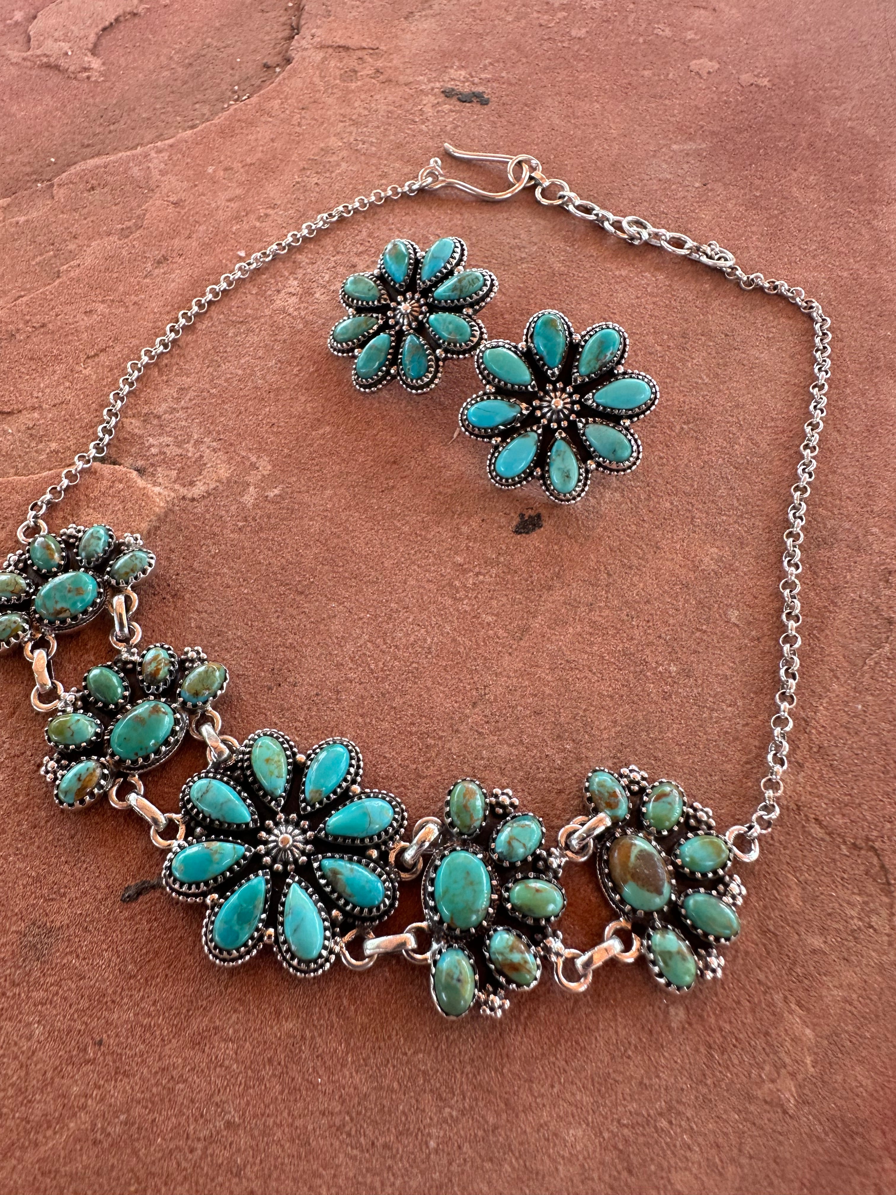 Handmade Sterling Silver & Turquoise Cluster Choker Set