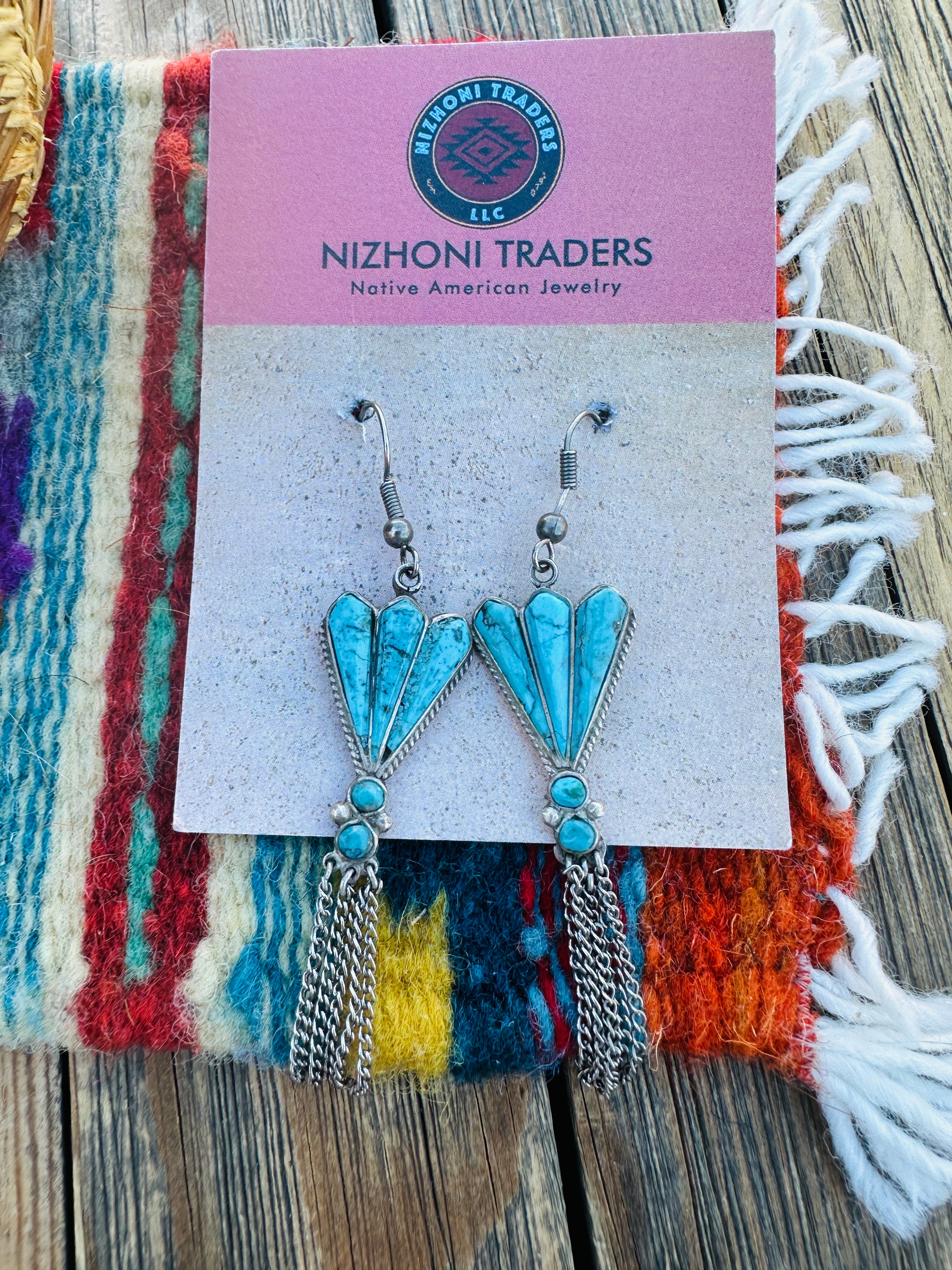 Handcrafted Old Pawn Sterling Silver & Turquoise Tassel Dangle Earrings