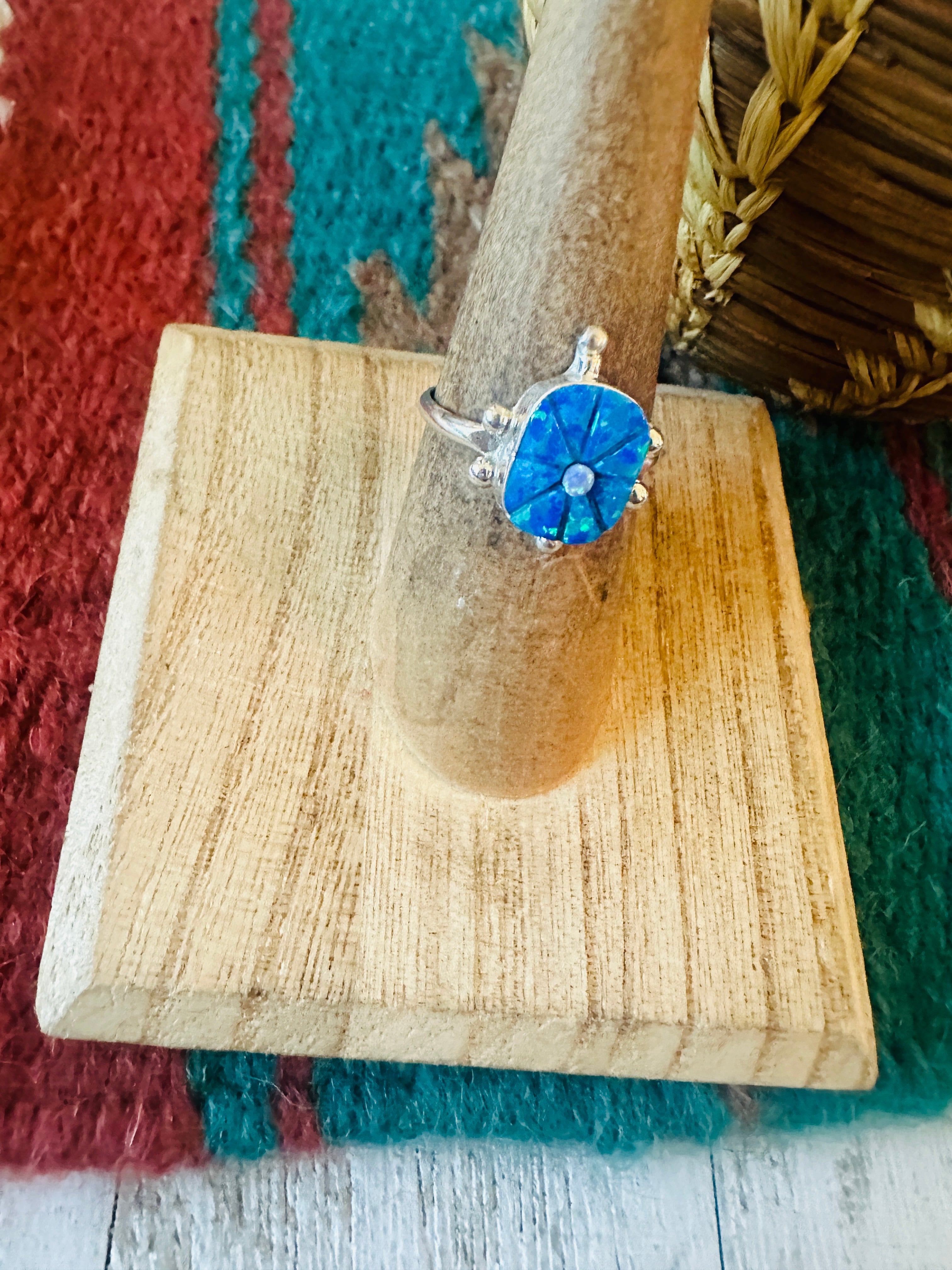 Handcrafted Sterling Silver & Blue Opal Turtle Ring