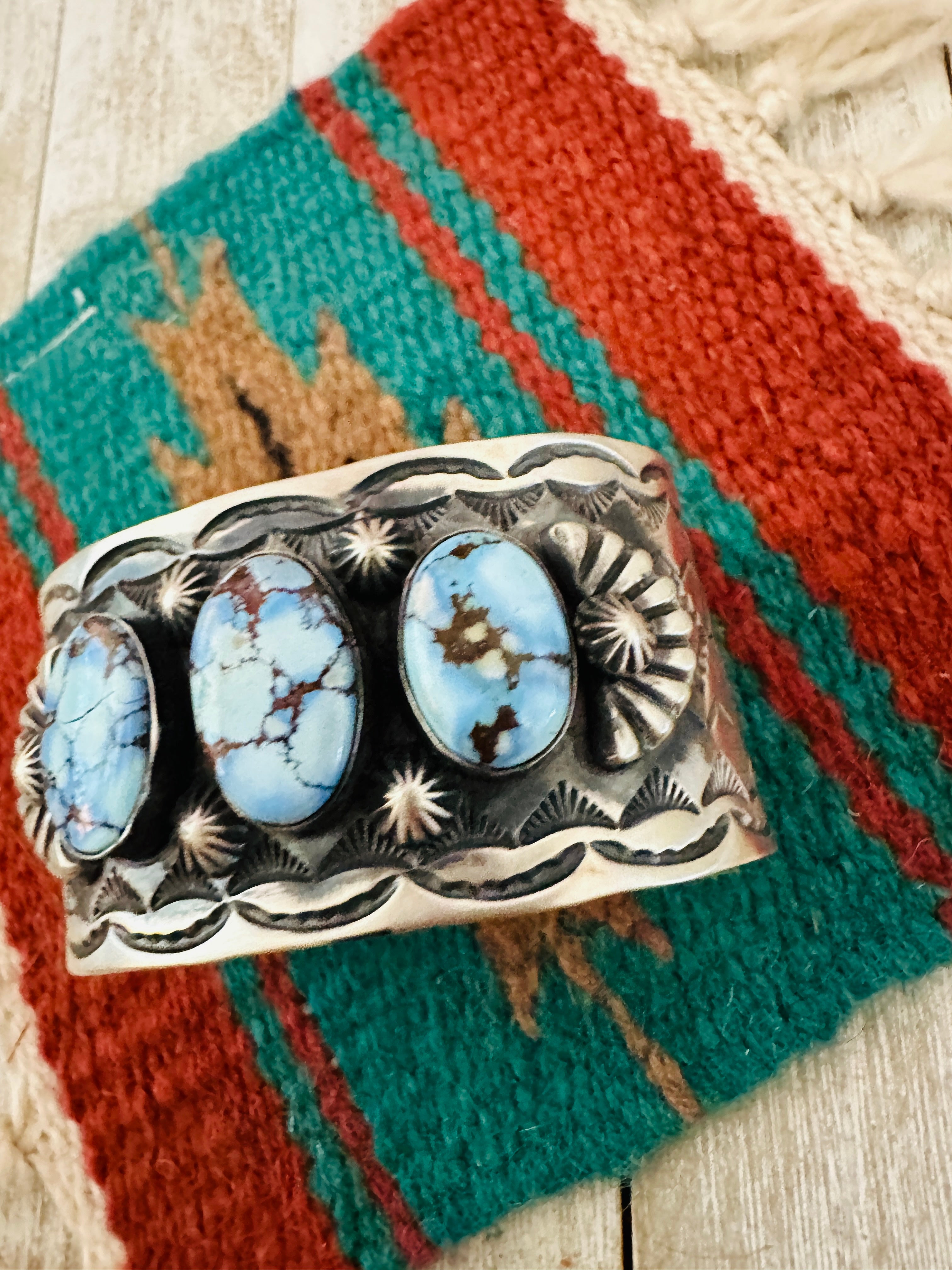 Handcrafted Sterling Silver & Golden Hills Turquoise Cuff Bracelet by Chimney Butte /