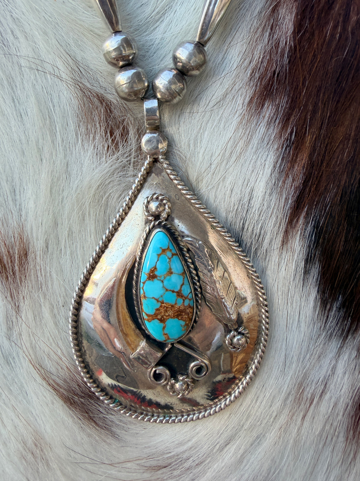 Old Pawn Handcrafted Turquoise & Sterling Silver Beaded Necklace
