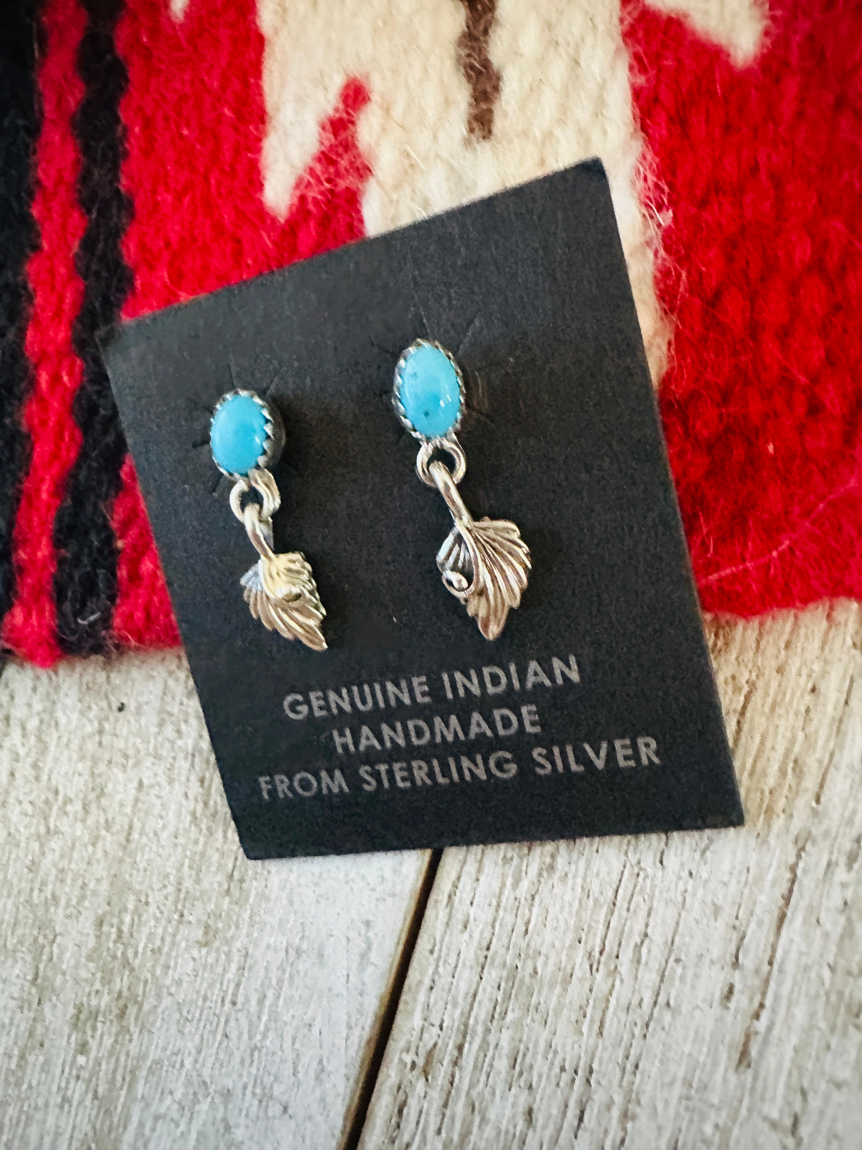 Handcrafted Turquoise & Sterling Silver Feather Dangle Earrings