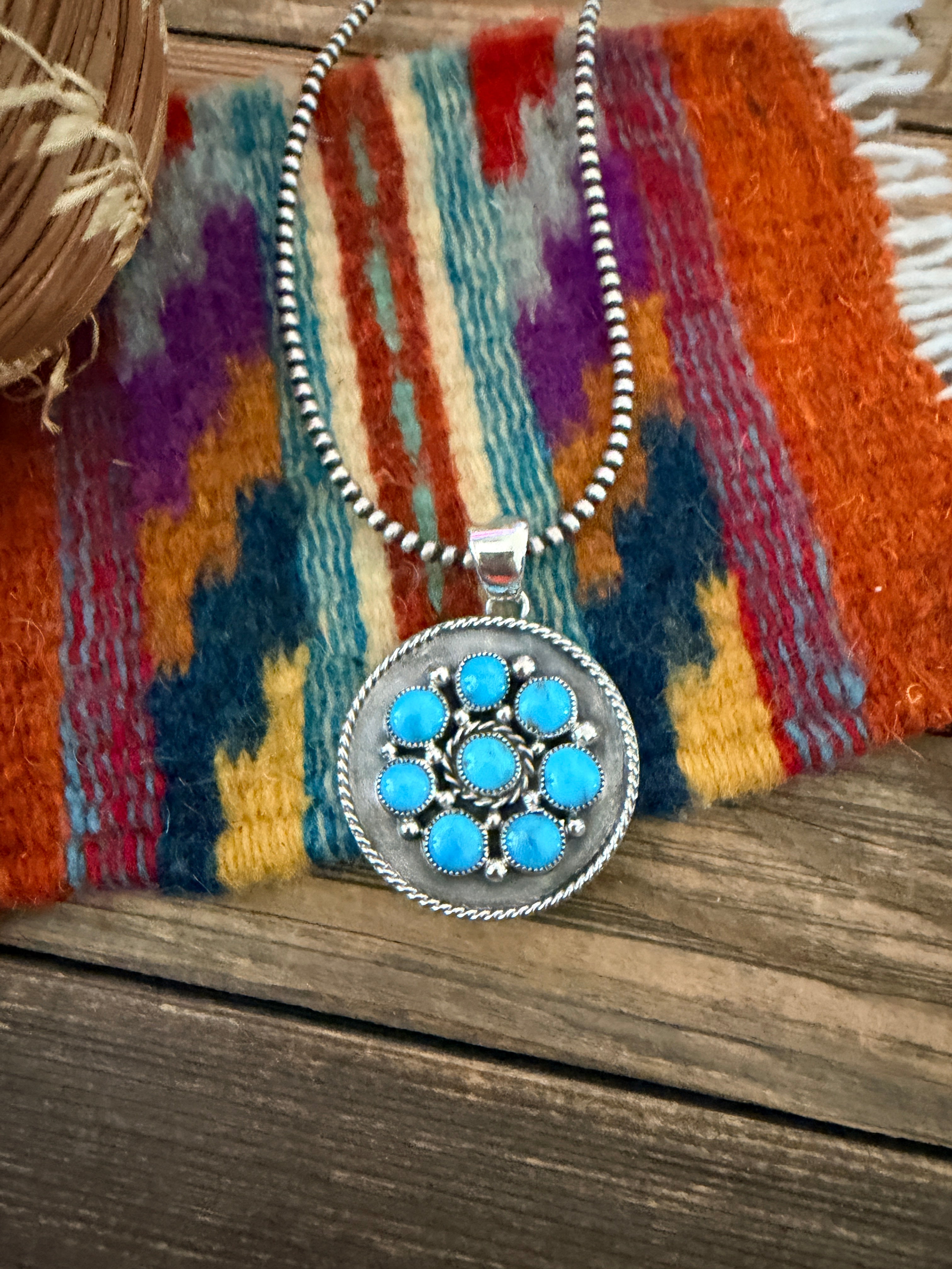 Handcrafted Turquoise and Sterling Silver Cluster Pendant