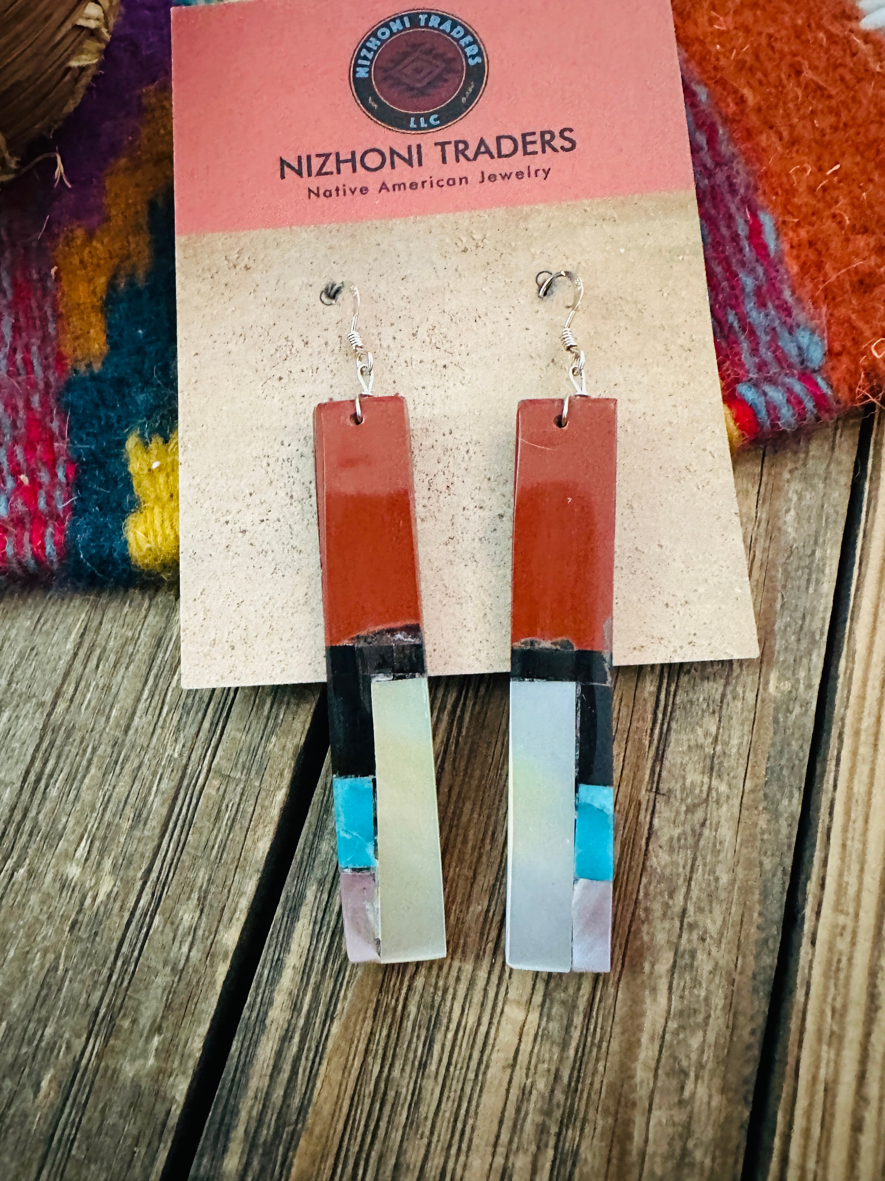 Handcrafted Multi Stone Inlay Slab Dangle Earrings