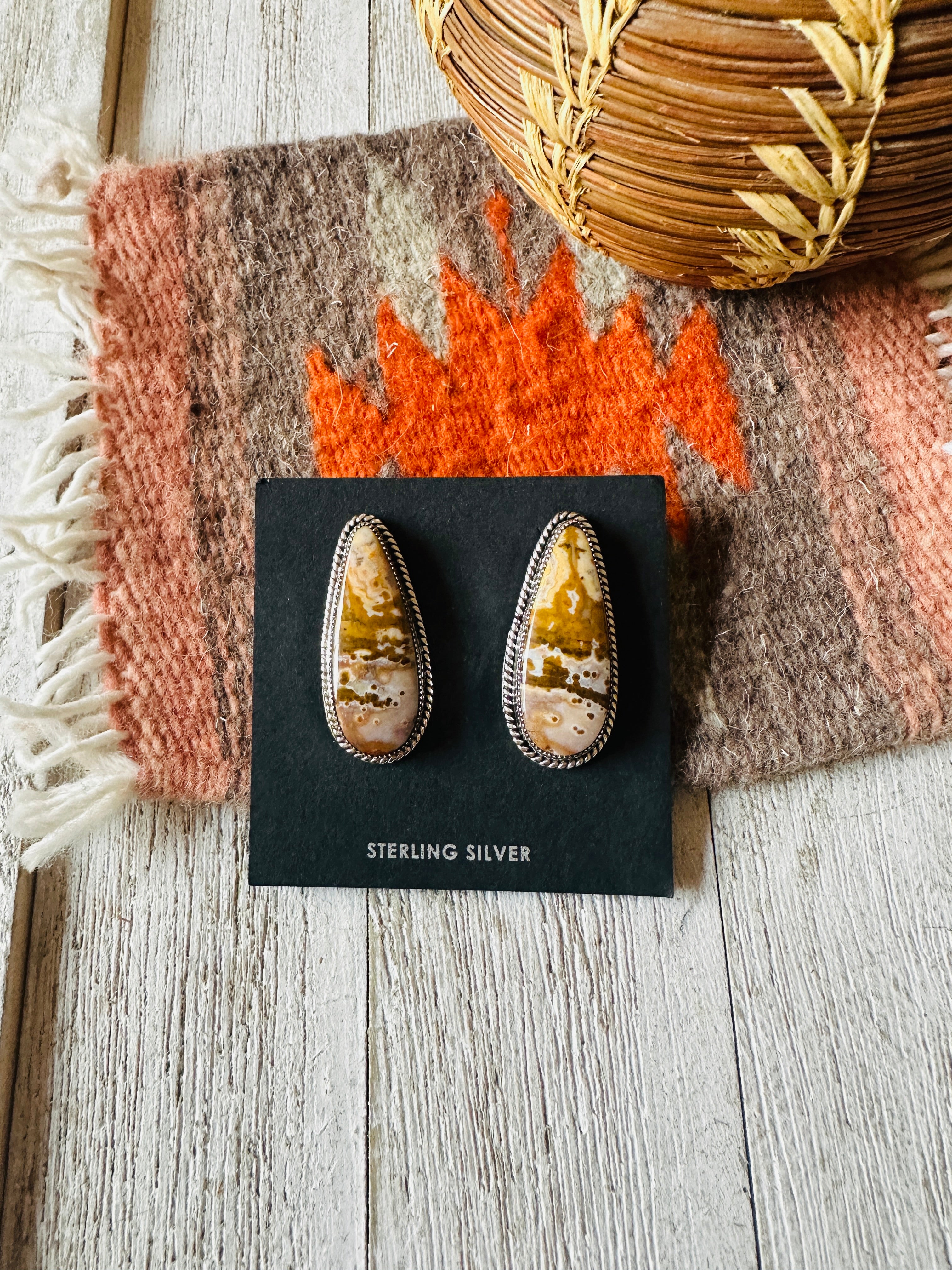 Navajo Jasper Sterling Silver Post Earrings Signed