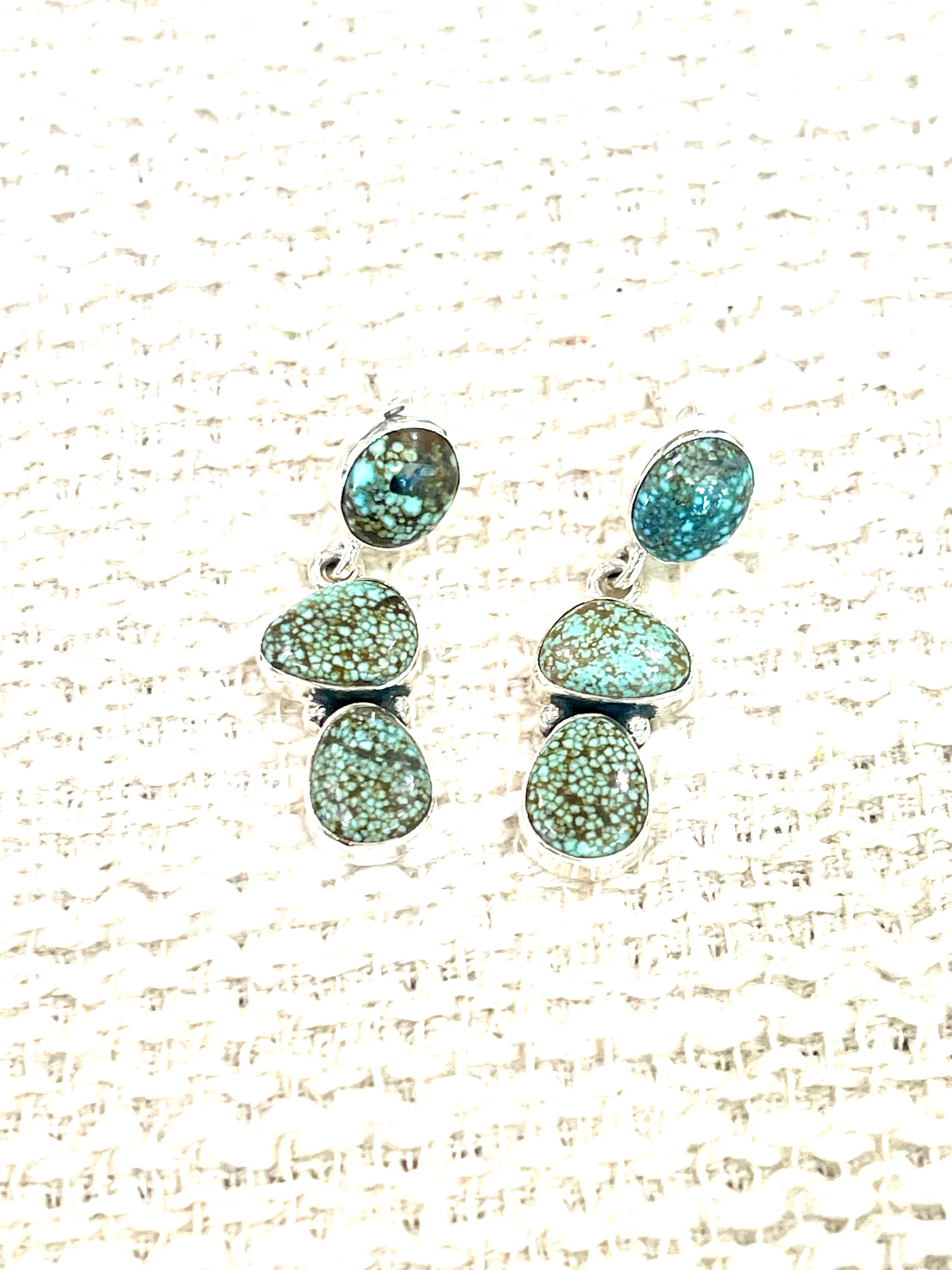 Handmade Sterling Silver Number 8 Turquoise Post Dangle Earrings with Signed Nizhoni