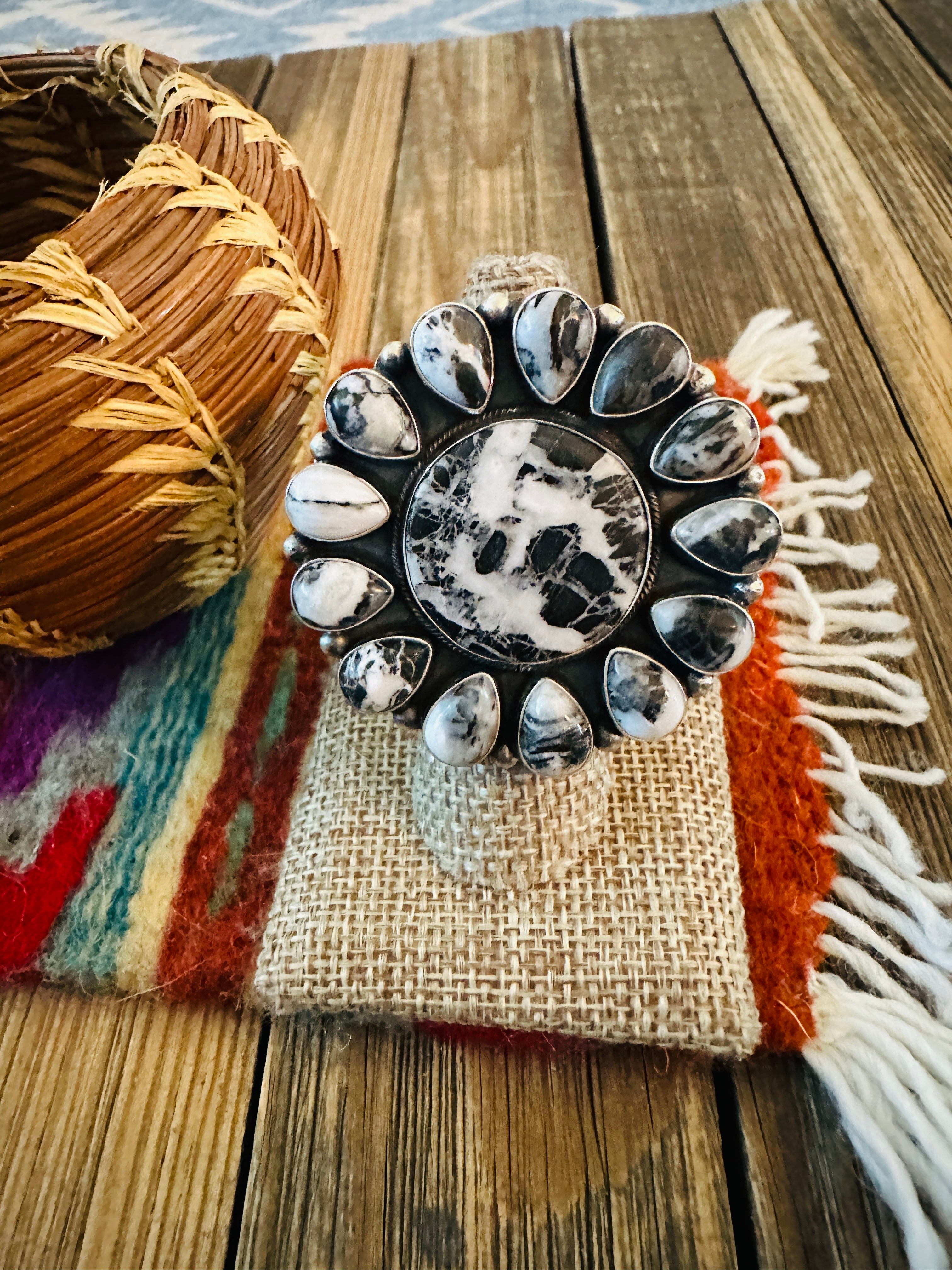 Handcrafted White Buffalo & Sterling Silver Ring Size 9