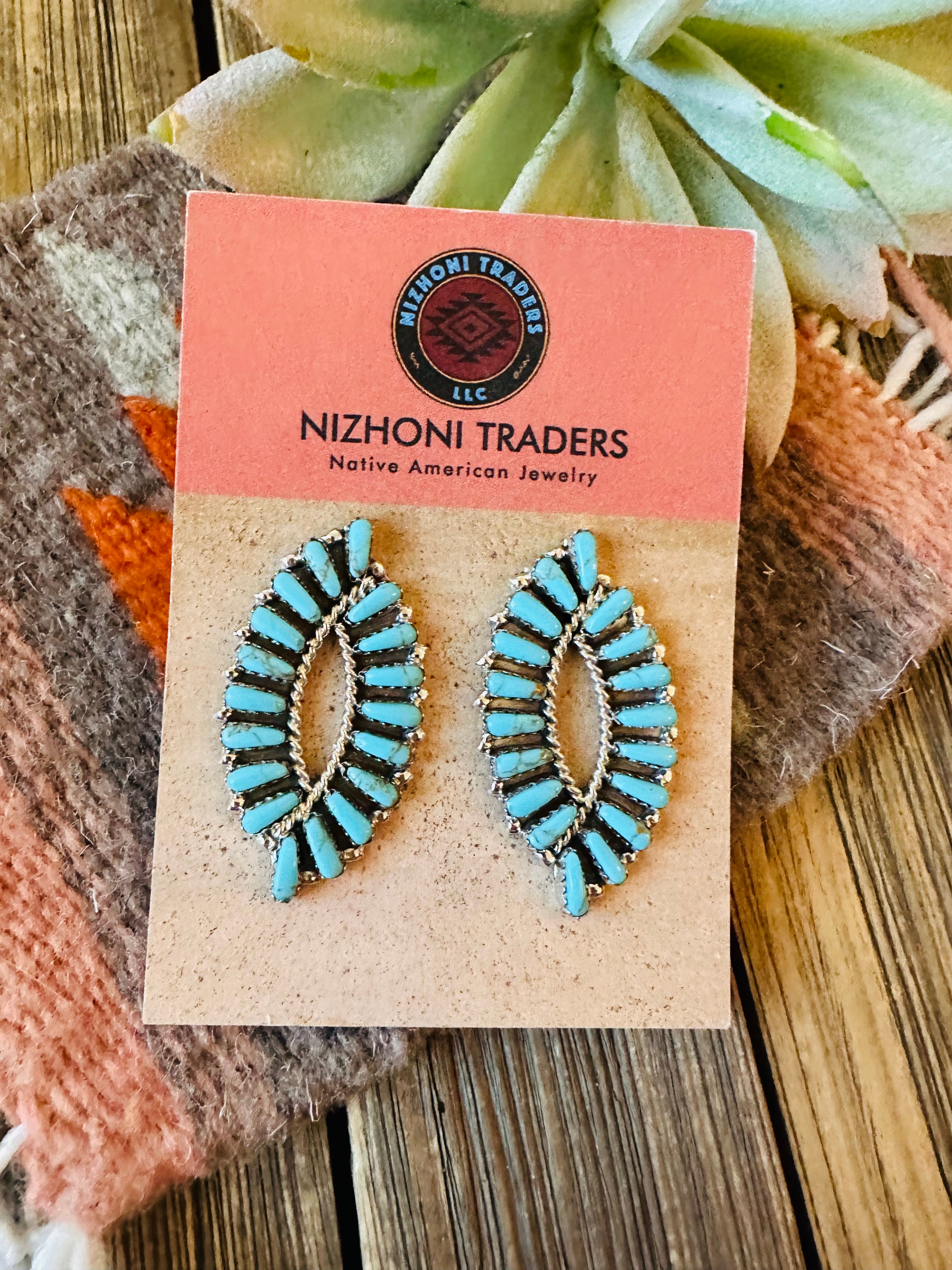 Handcrafted Sterling Silver & Turquoise Fishtail Post Earrings