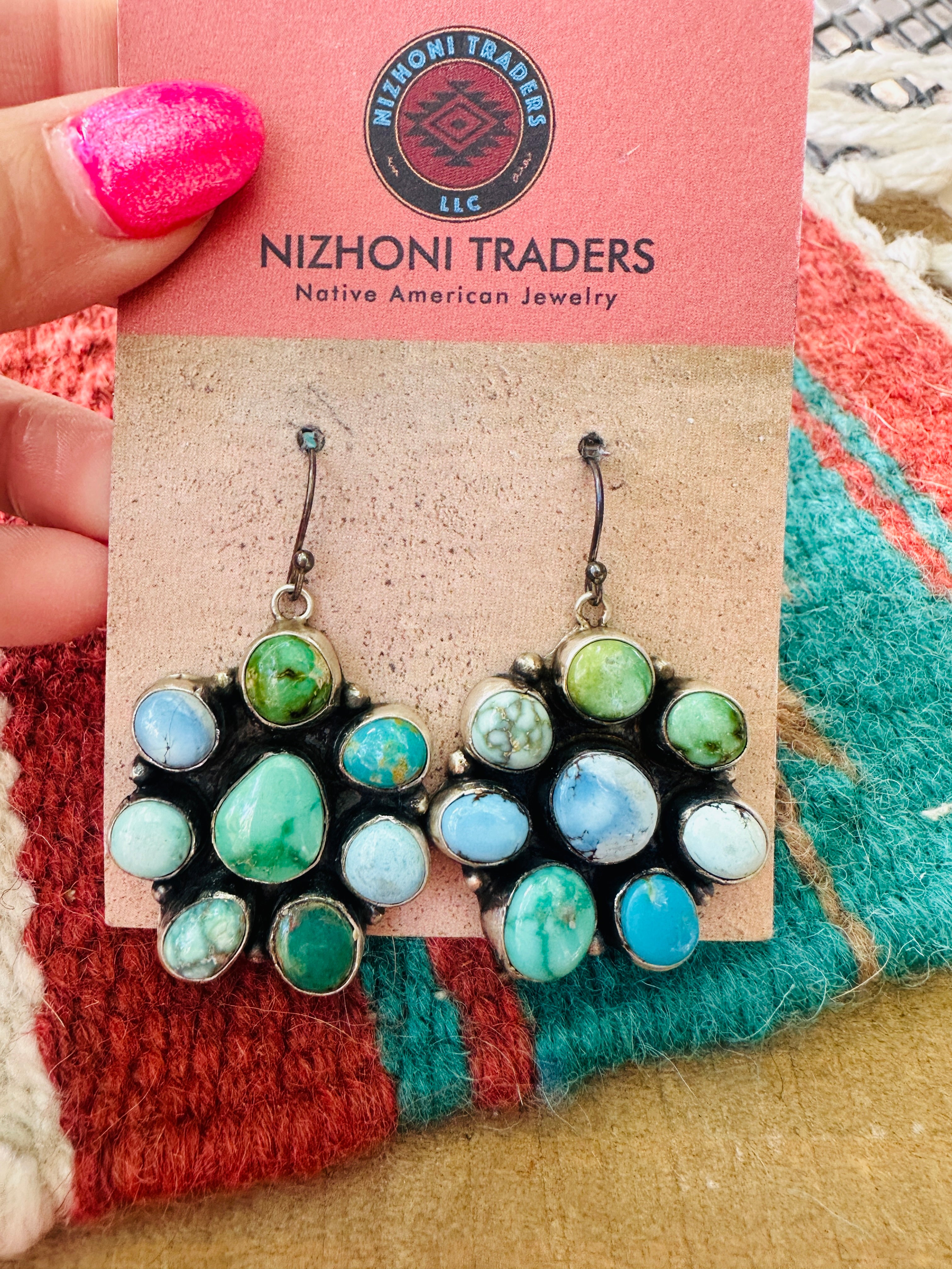 Handcrafted Sterling Silver & Sonoran Mountain Turquoise Cluster Dangle Earrings
