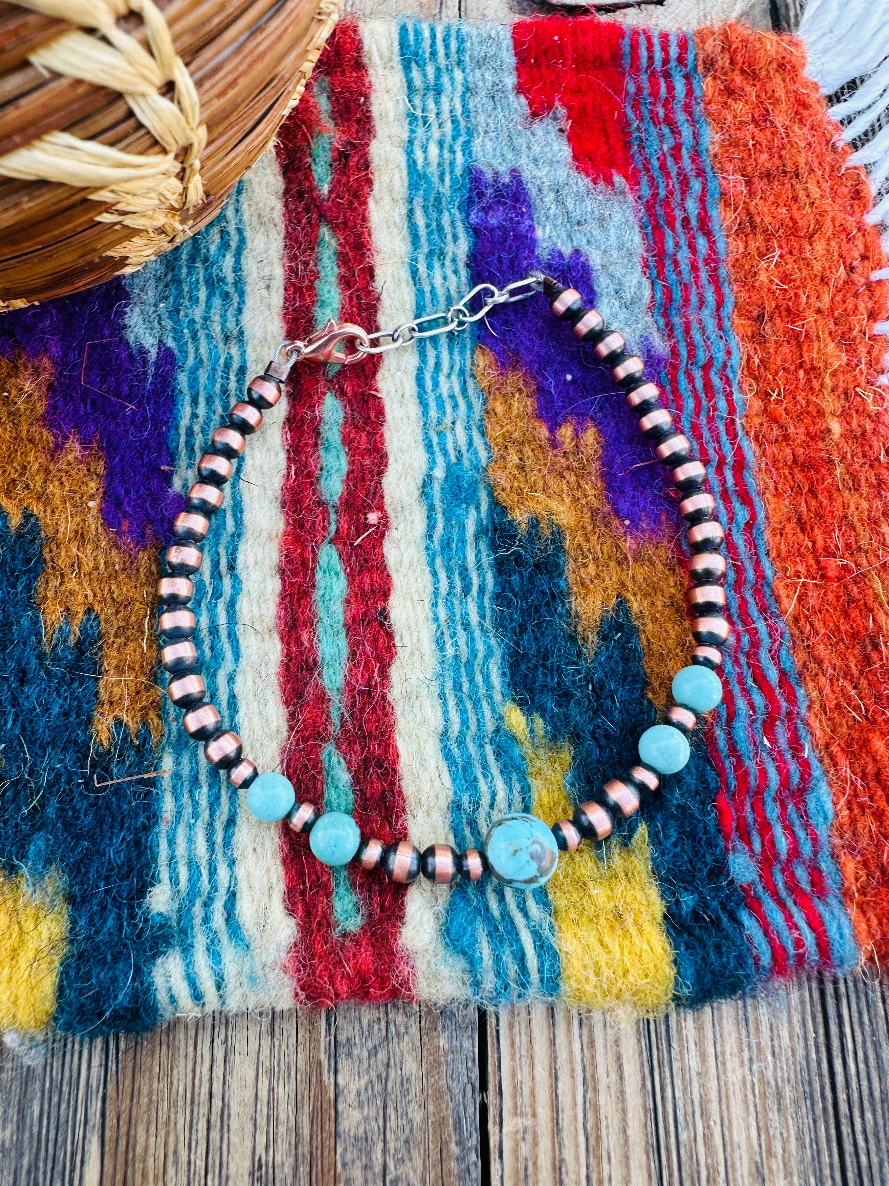 Handcrafted Turquoise & Copper Beaded Bracelet