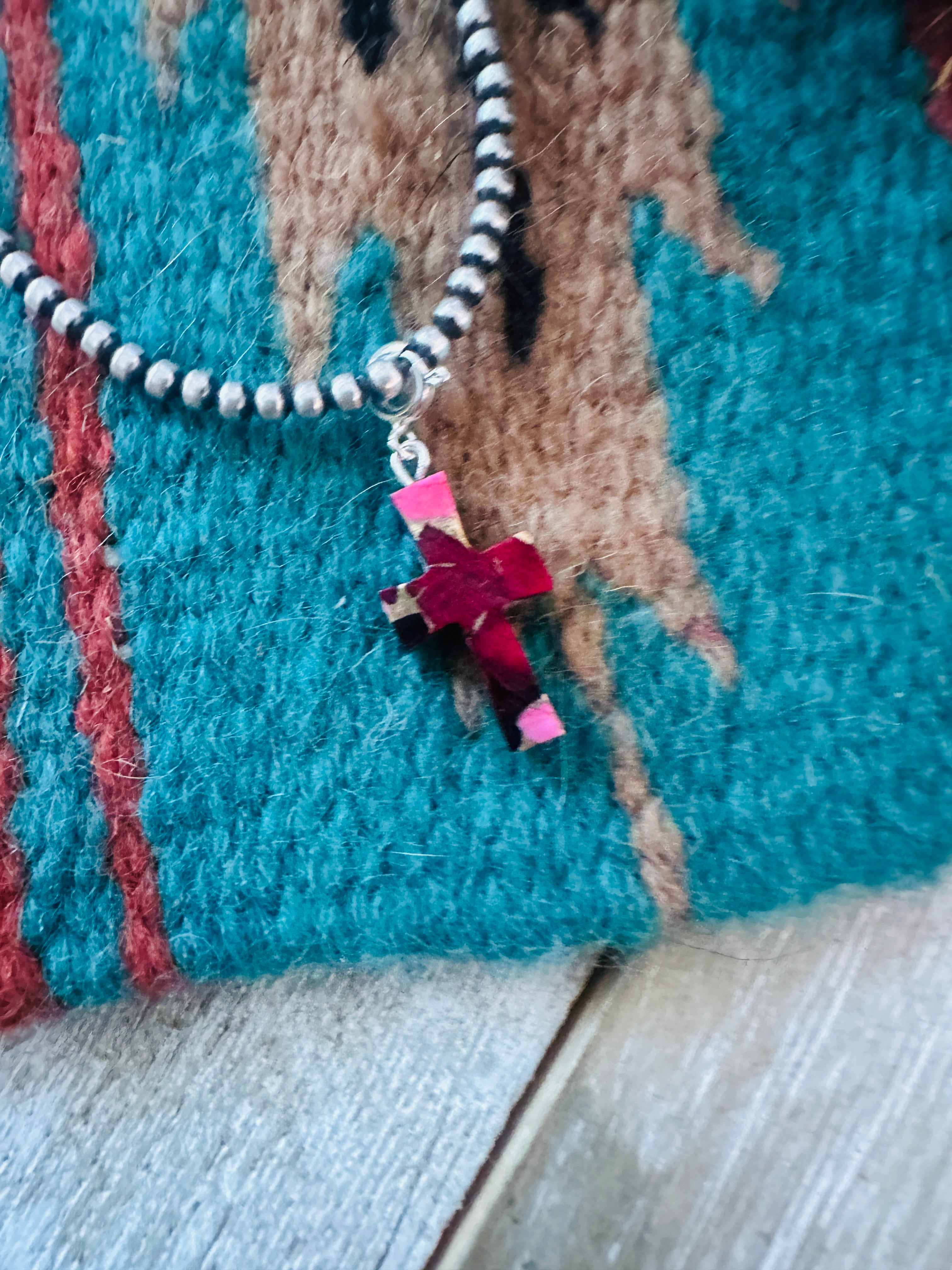 Handcrafted & Hand Carved Rose Dahlia Cross Charm