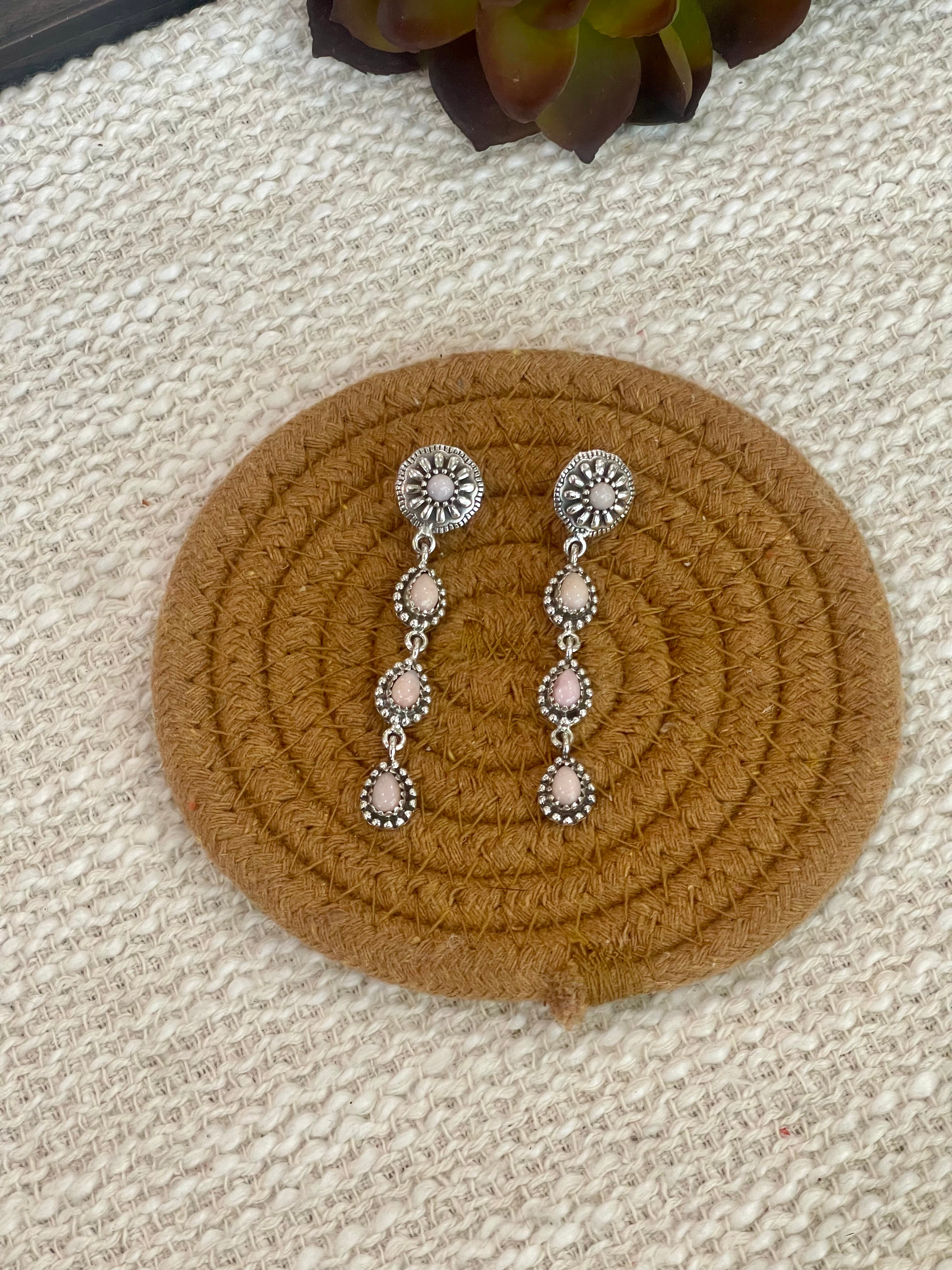 Handmade Pink Opal and Sterling Silver Dangle Earrings