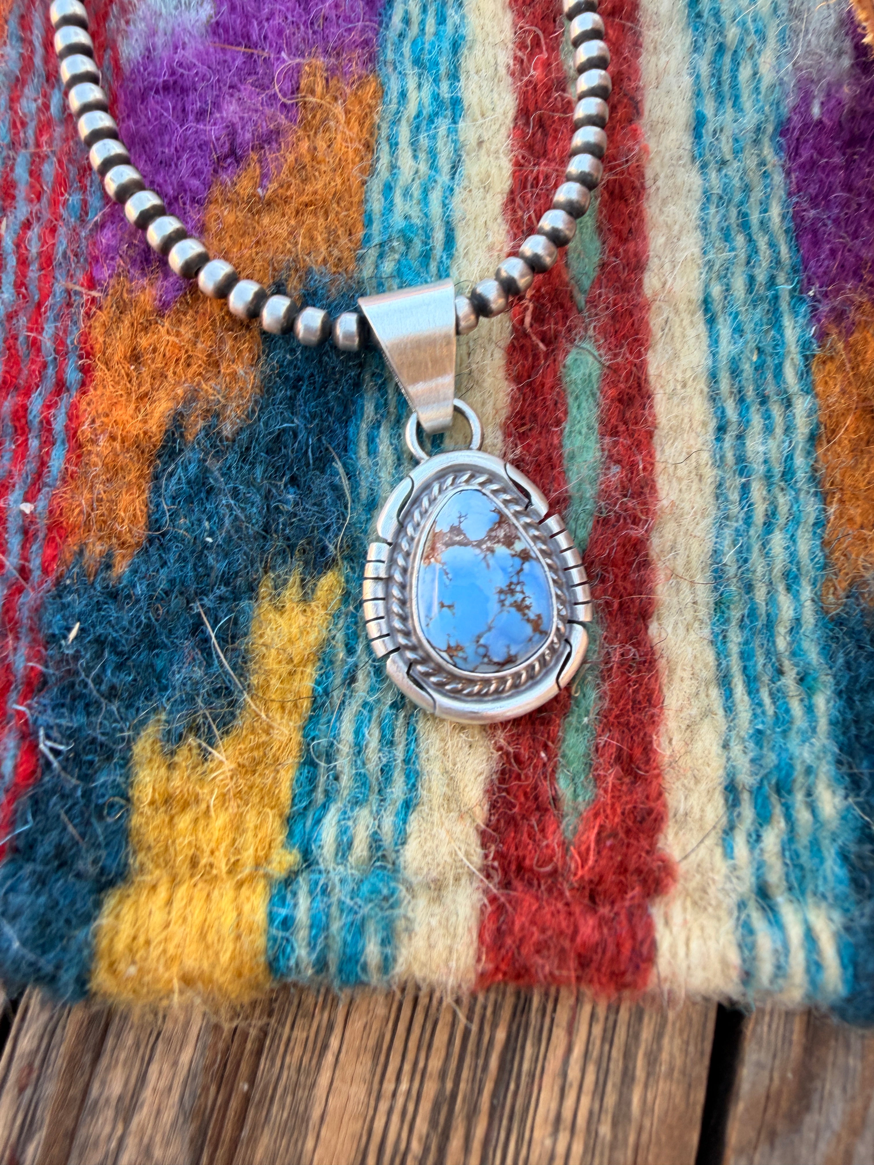 Handcrafted Sterling Silver & Golden Hills Turquoise Pendant by David Skeets
