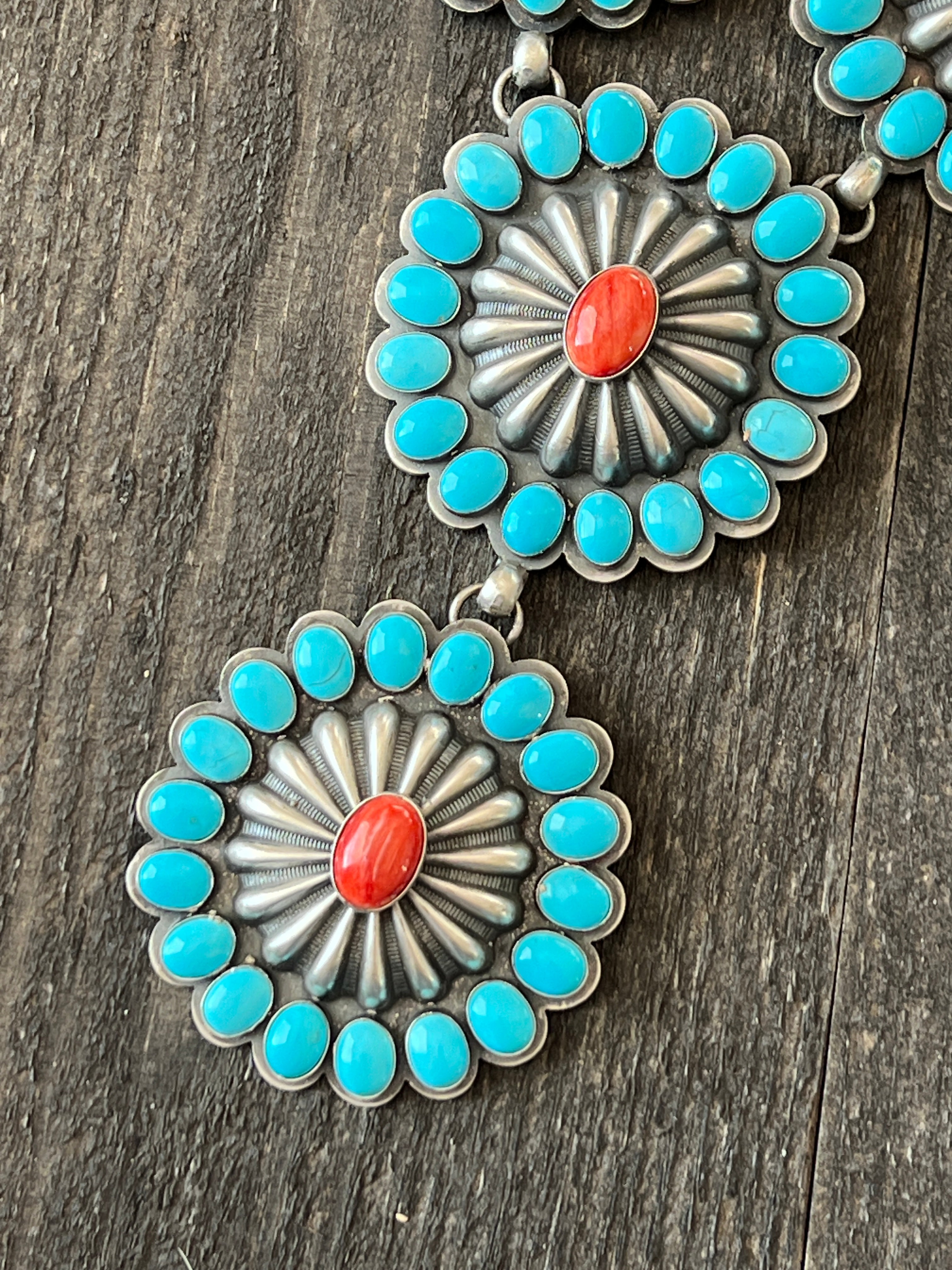 Handcrafted Amazing Spiny Oyster, Kingman Turquoise & Sterling Silver Lariat Necklace by Gilbert Platero