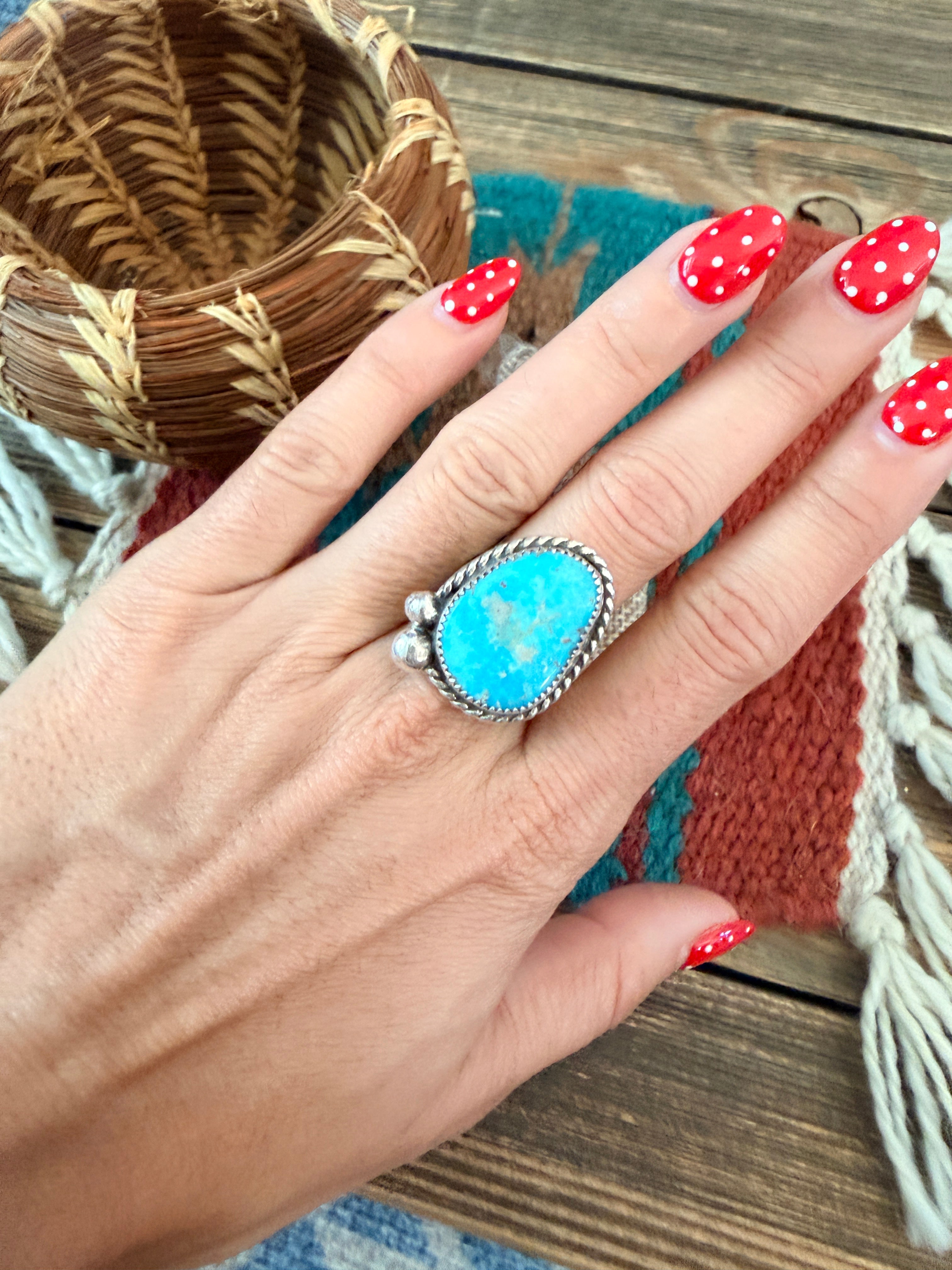 Handmade Sterling Silver & Turquoise Adjustable Ring