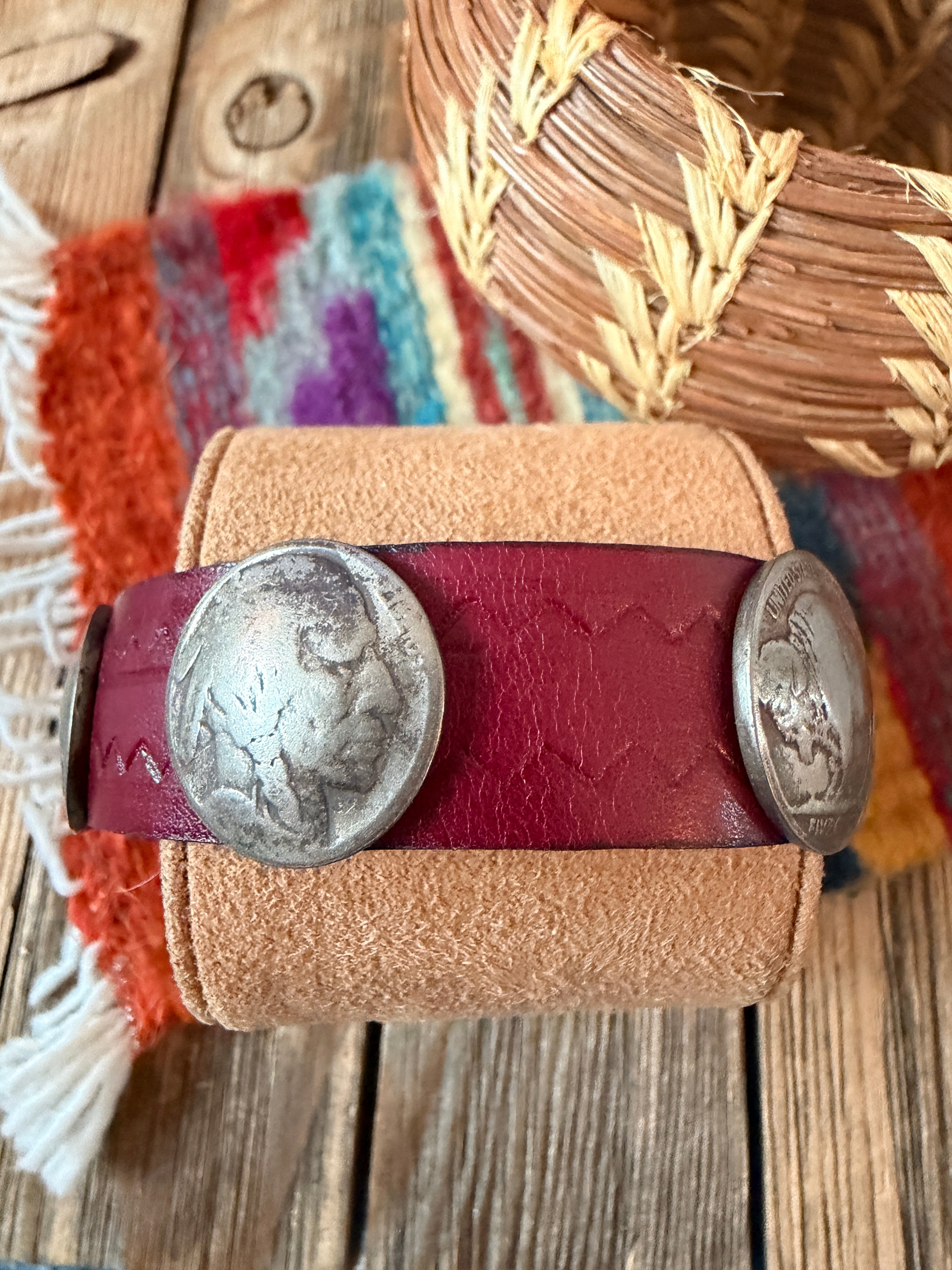 Handcrafted Buffalo Nickel & Leather Bracelet by Buffalo Dancer