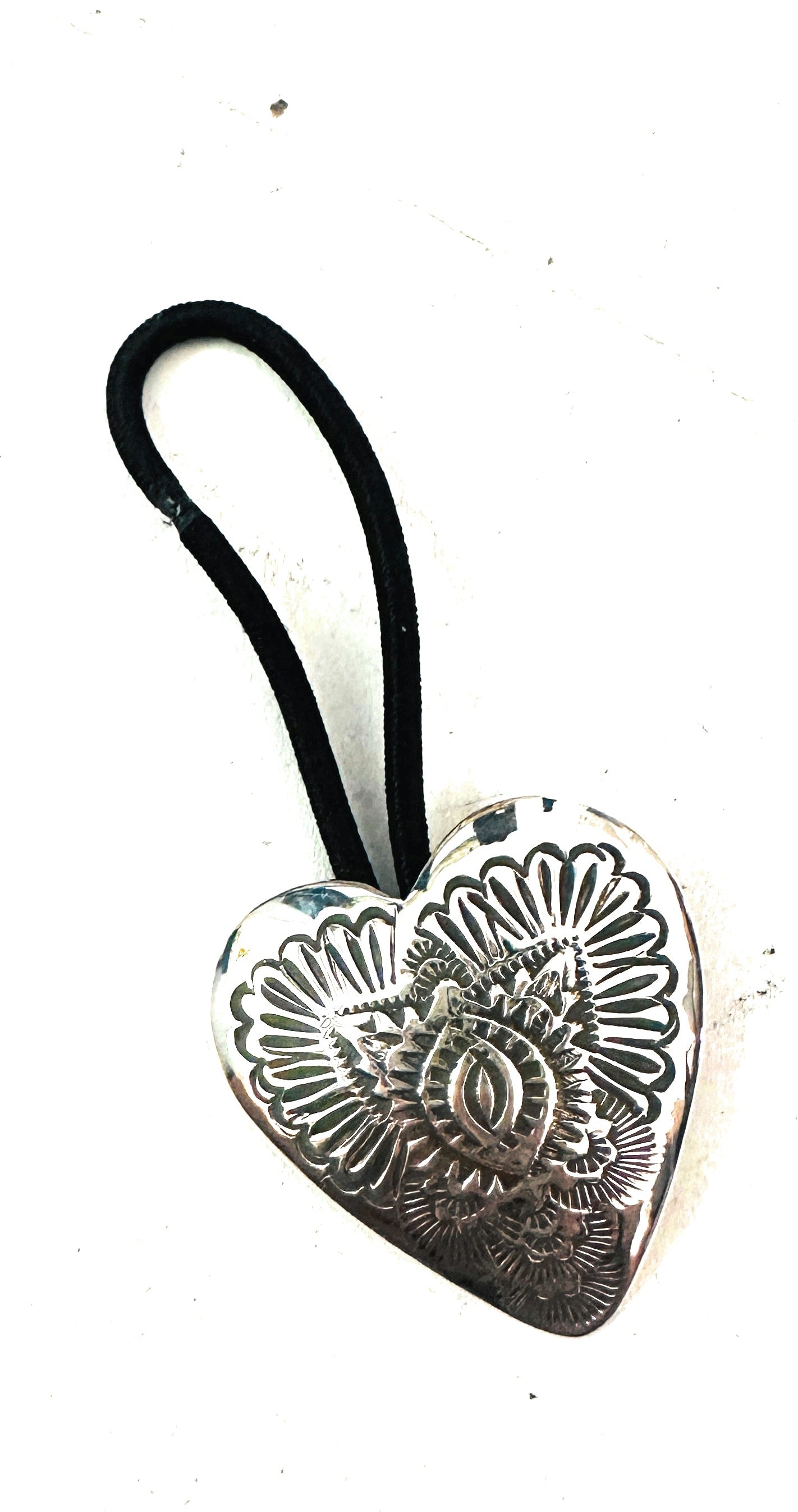Handcrafted Hand Stamped Sterling Silver Heart Hair Tie